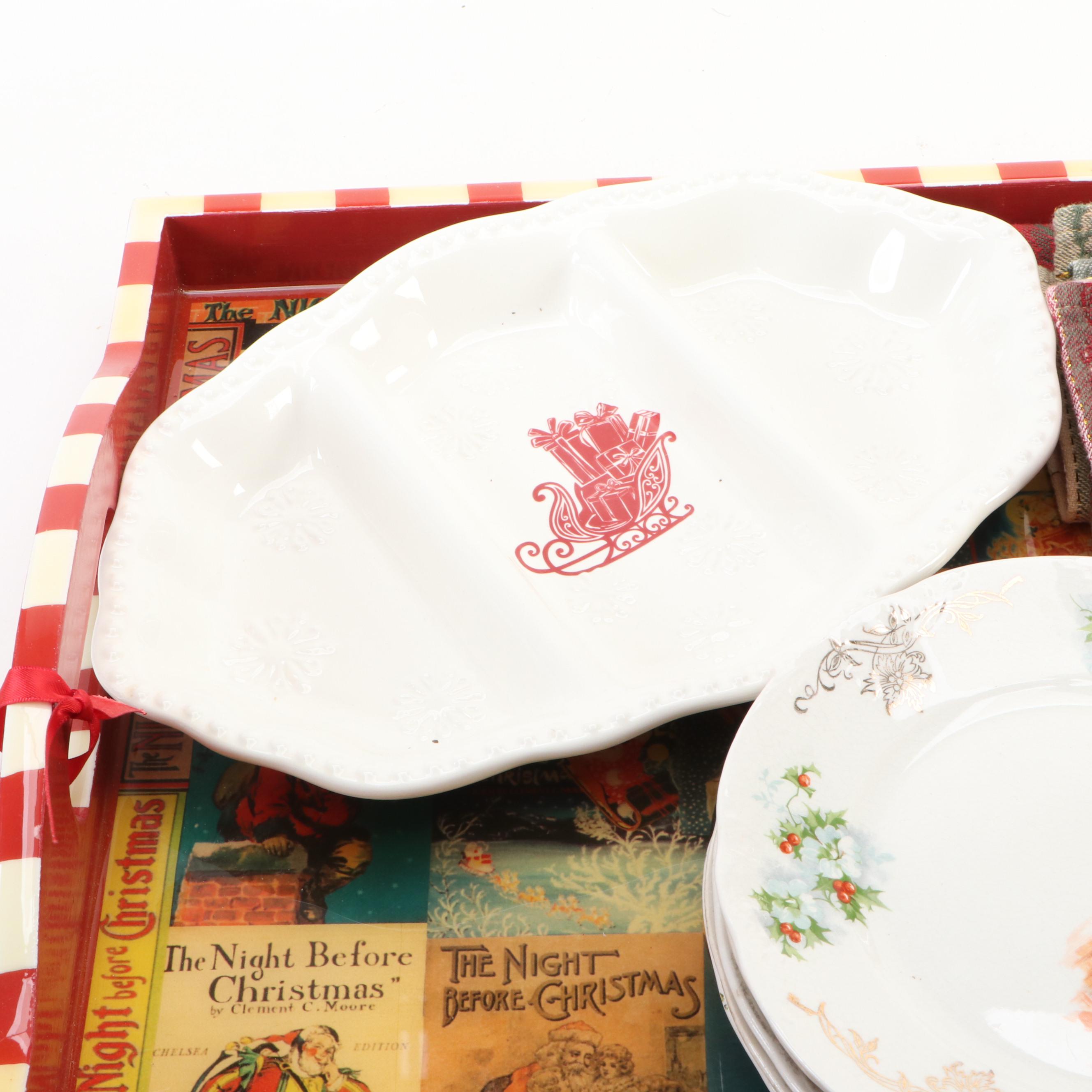 Vintage Homer Laughlin Christmas Plates with Other Holiday Table Decor