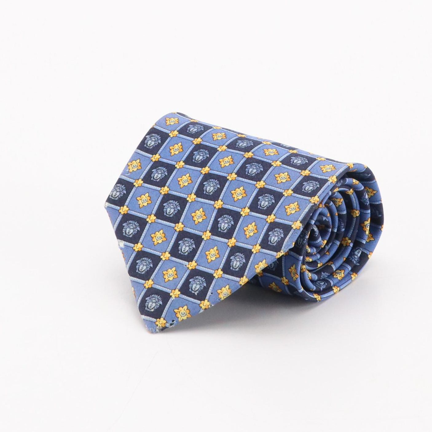 Gianni Versace Medusa/Flower Grid Pattern Necktie in Silk Twill