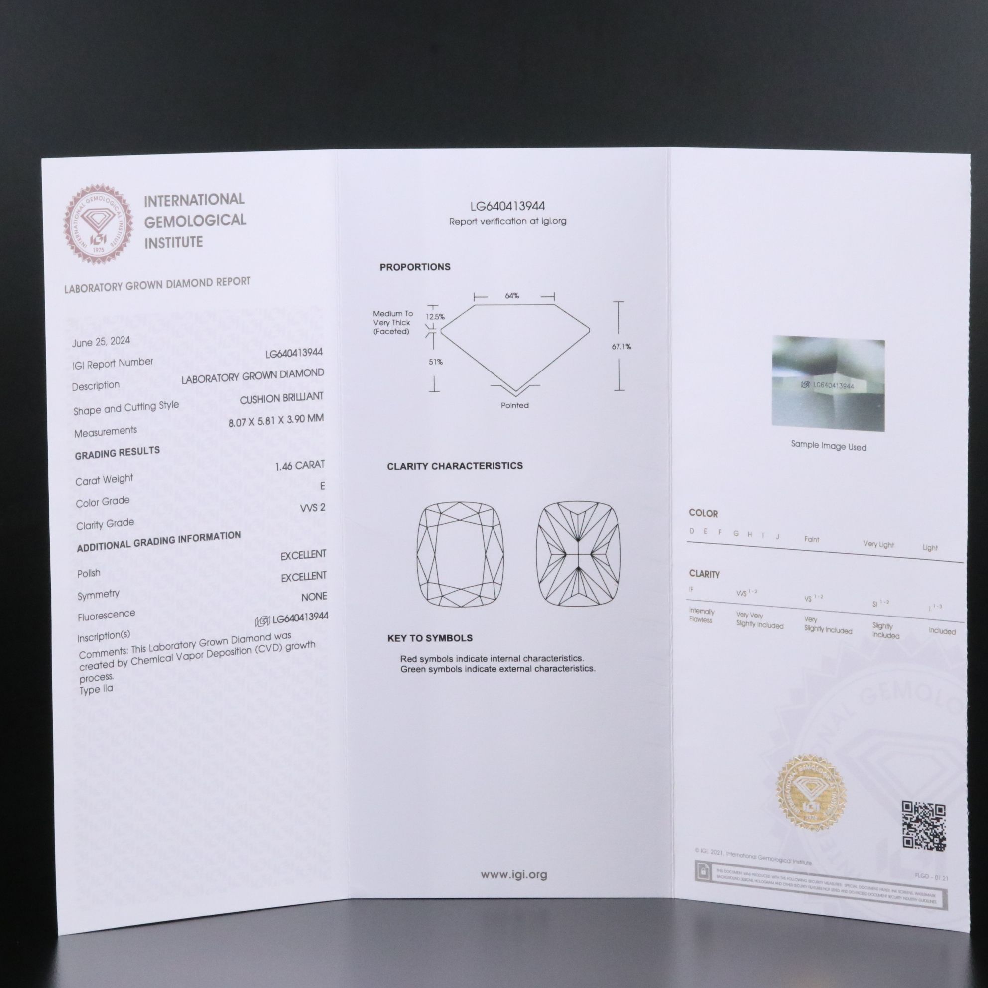 Loose 1.46 CT Lab Grown Diamond with IGI Report