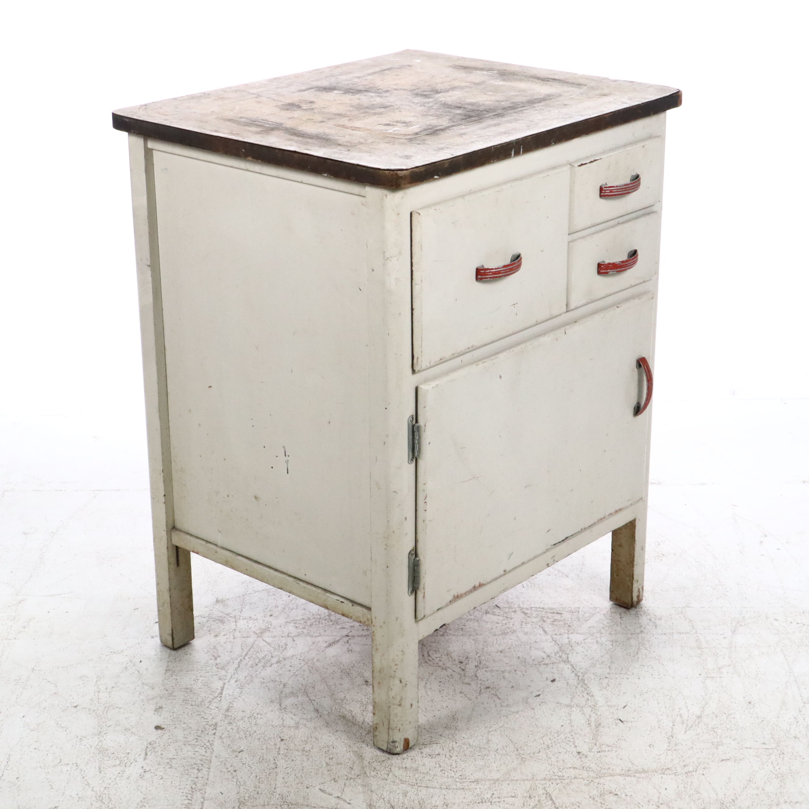 Art Deco Style Painted Wood Kitchen Cabinet with Enamel Top, Early to Mid-20th C