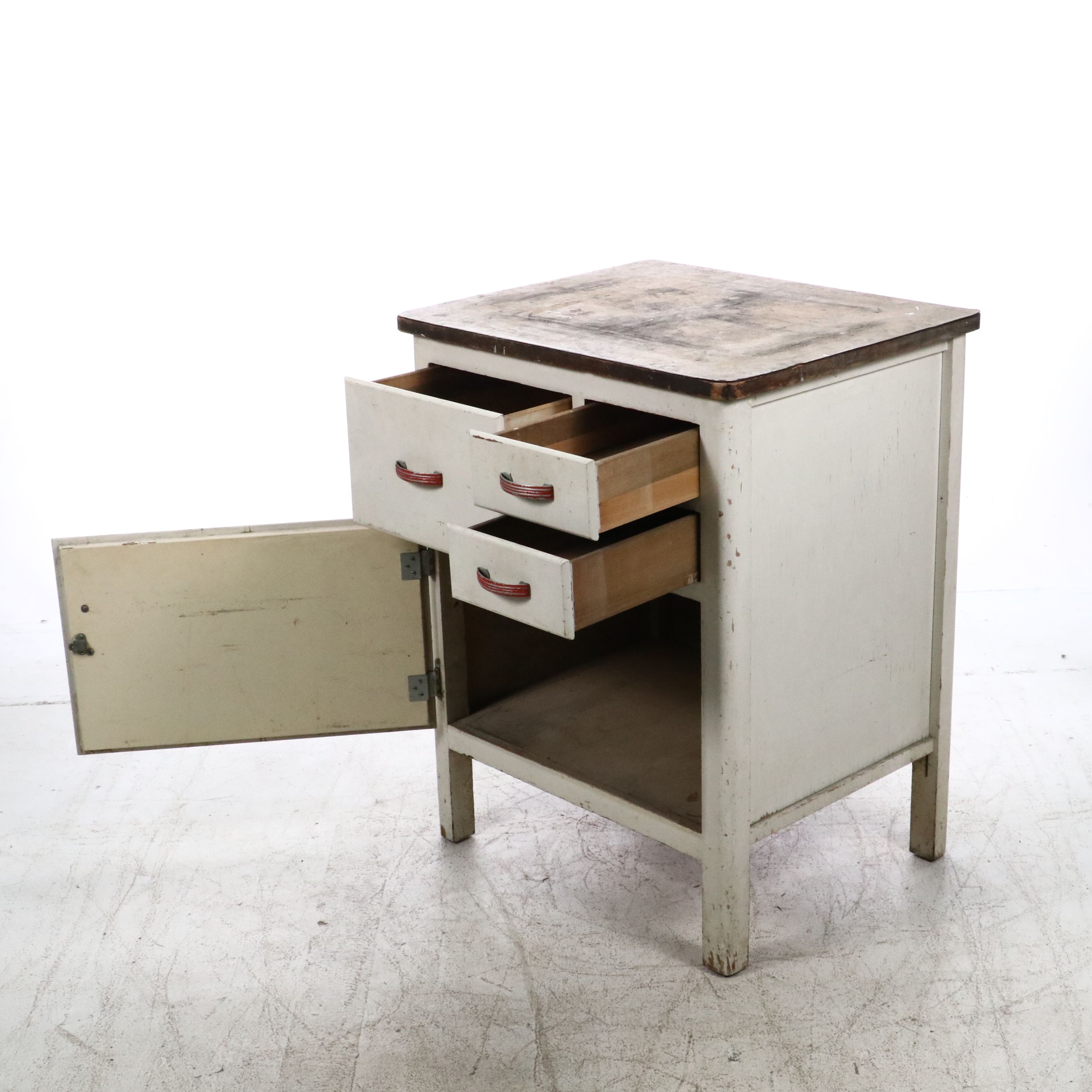 Art Deco Style Painted Wood Kitchen Cabinet with Enamel Top, Early to Mid-20th C