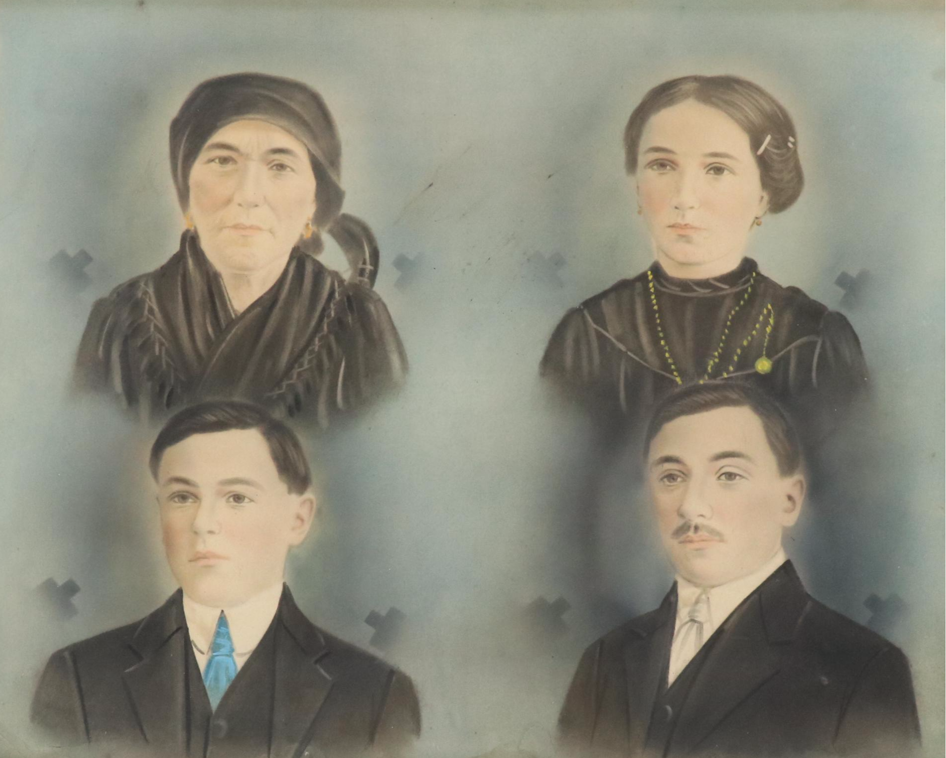 Crayon Portraits of Four Figures, Early 20th Century