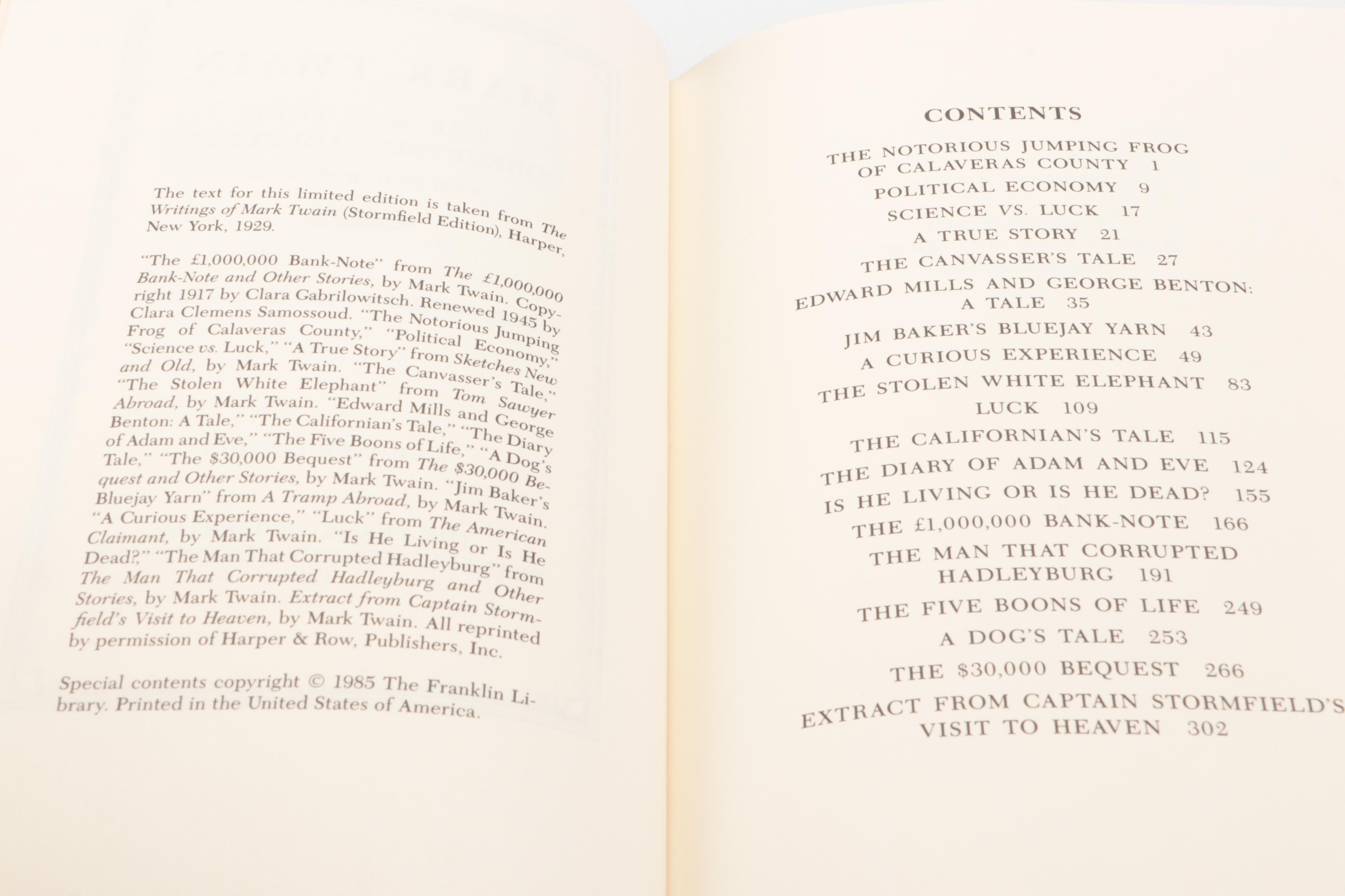 Franklin Library "The Adventures of Huckleberry Finn" and More by Mark Twain