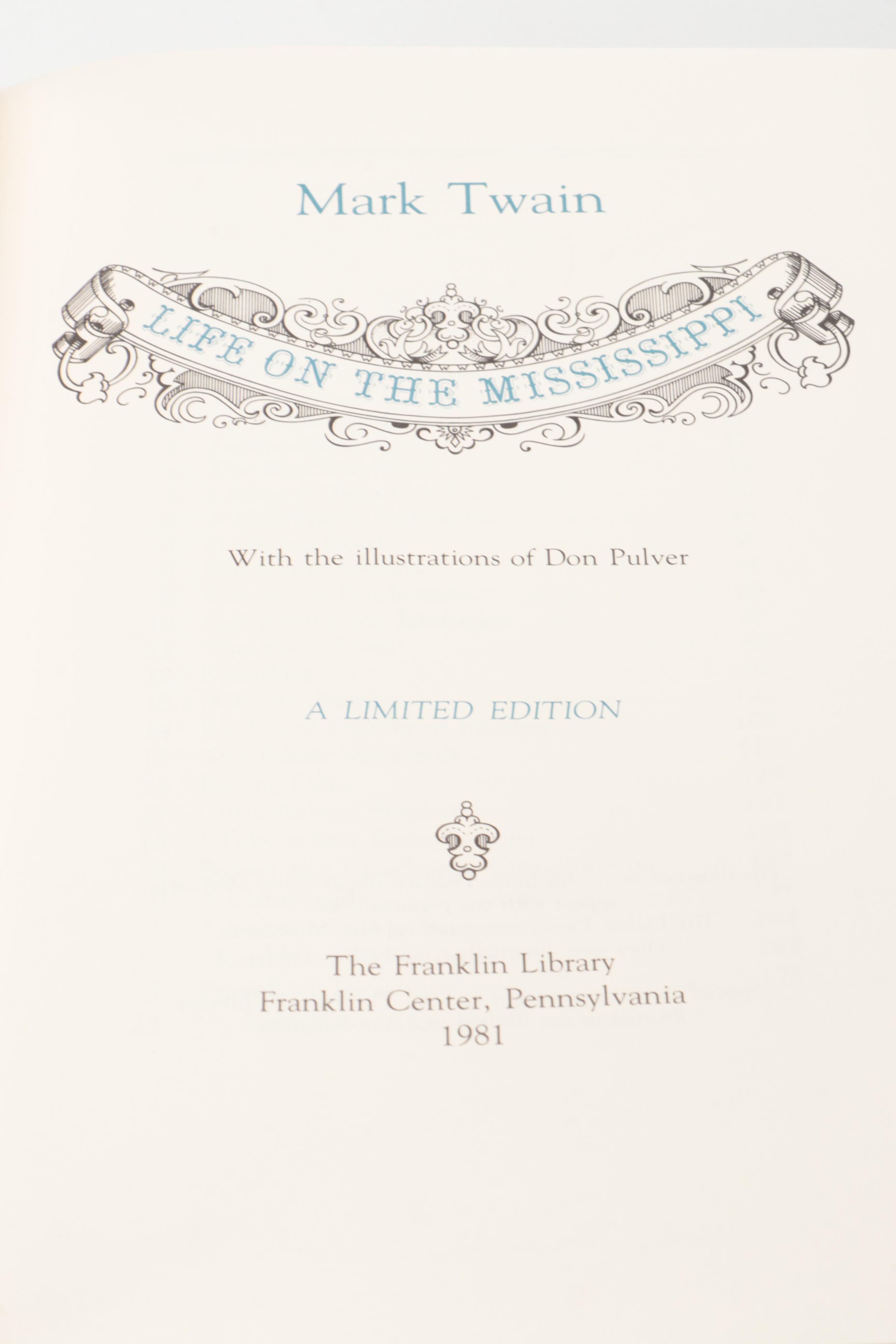 Franklin Library "The Adventures of Huckleberry Finn" and More by Mark Twain