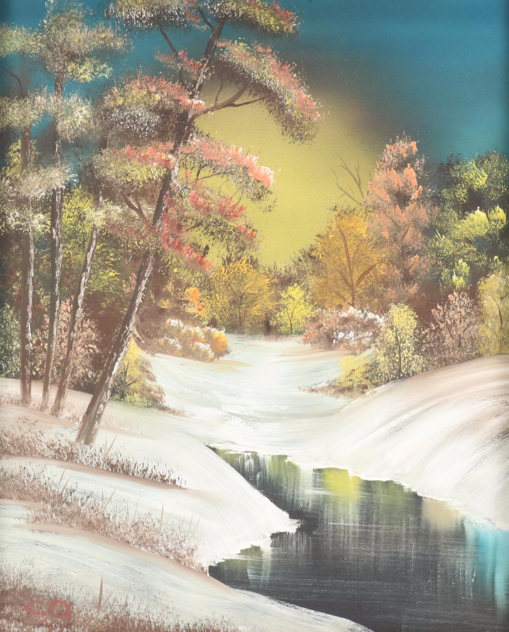 Winter Landscape Oil Painting, Late 20th Century