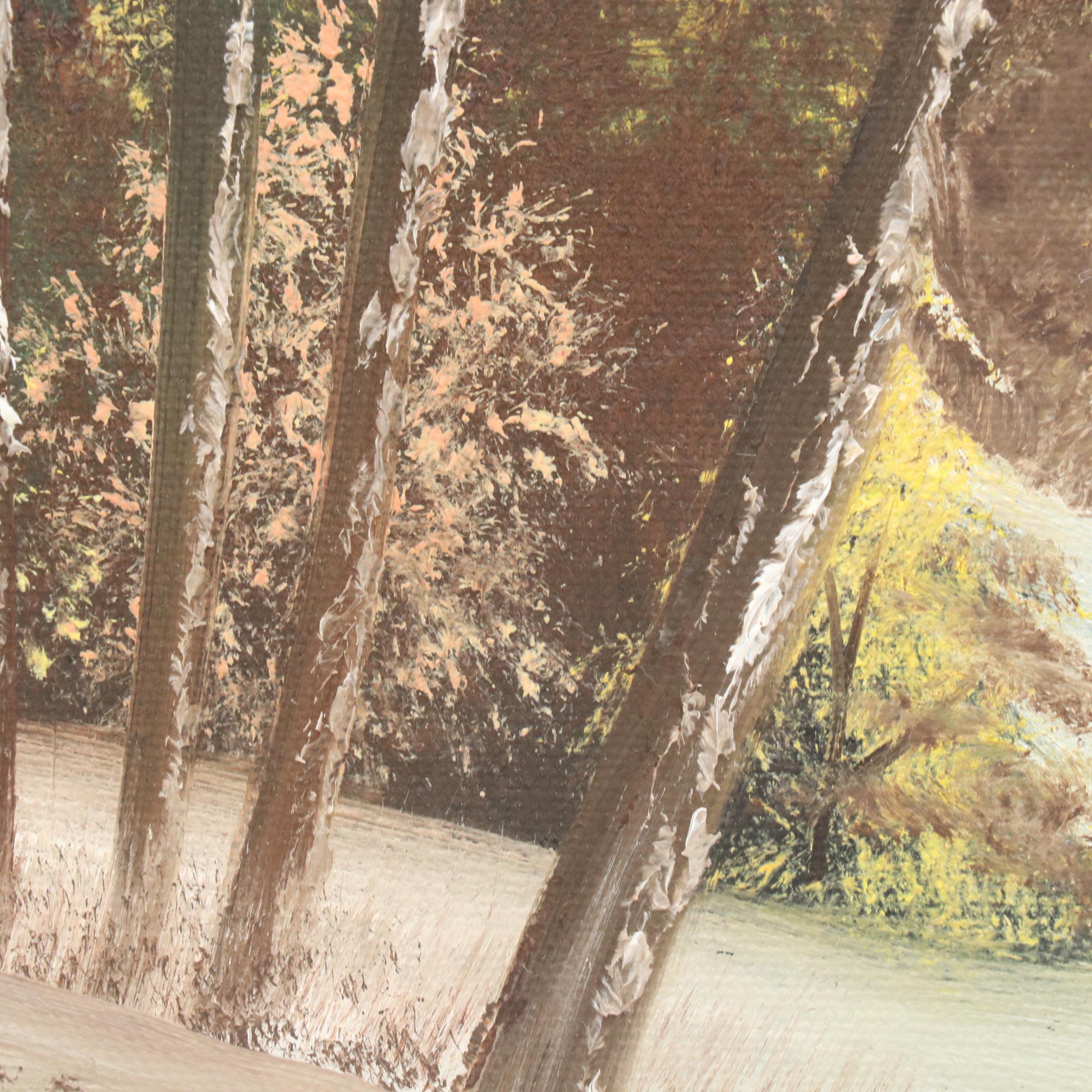 Winter Landscape Oil Painting, Late 20th Century