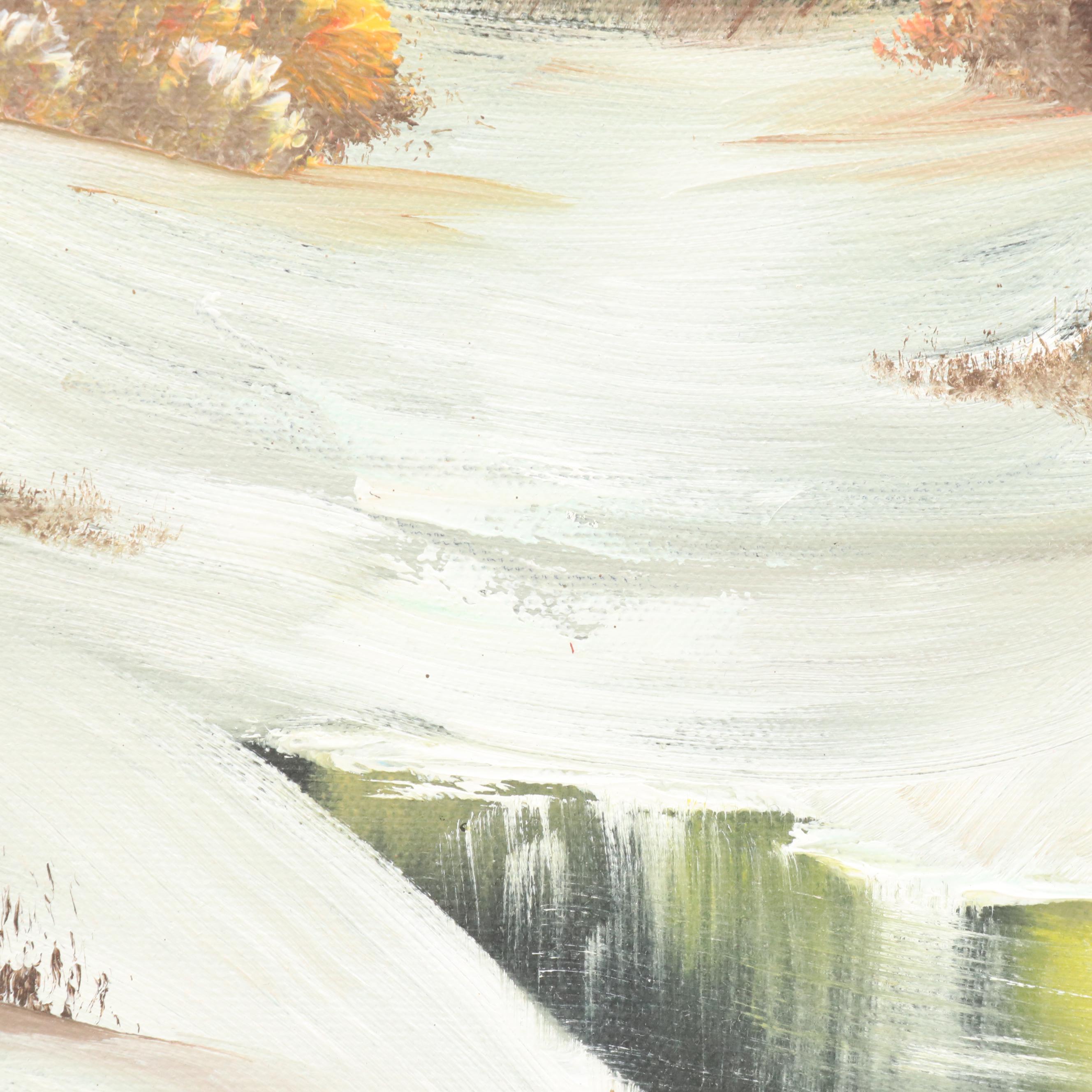 Winter Landscape Oil Painting, Late 20th Century