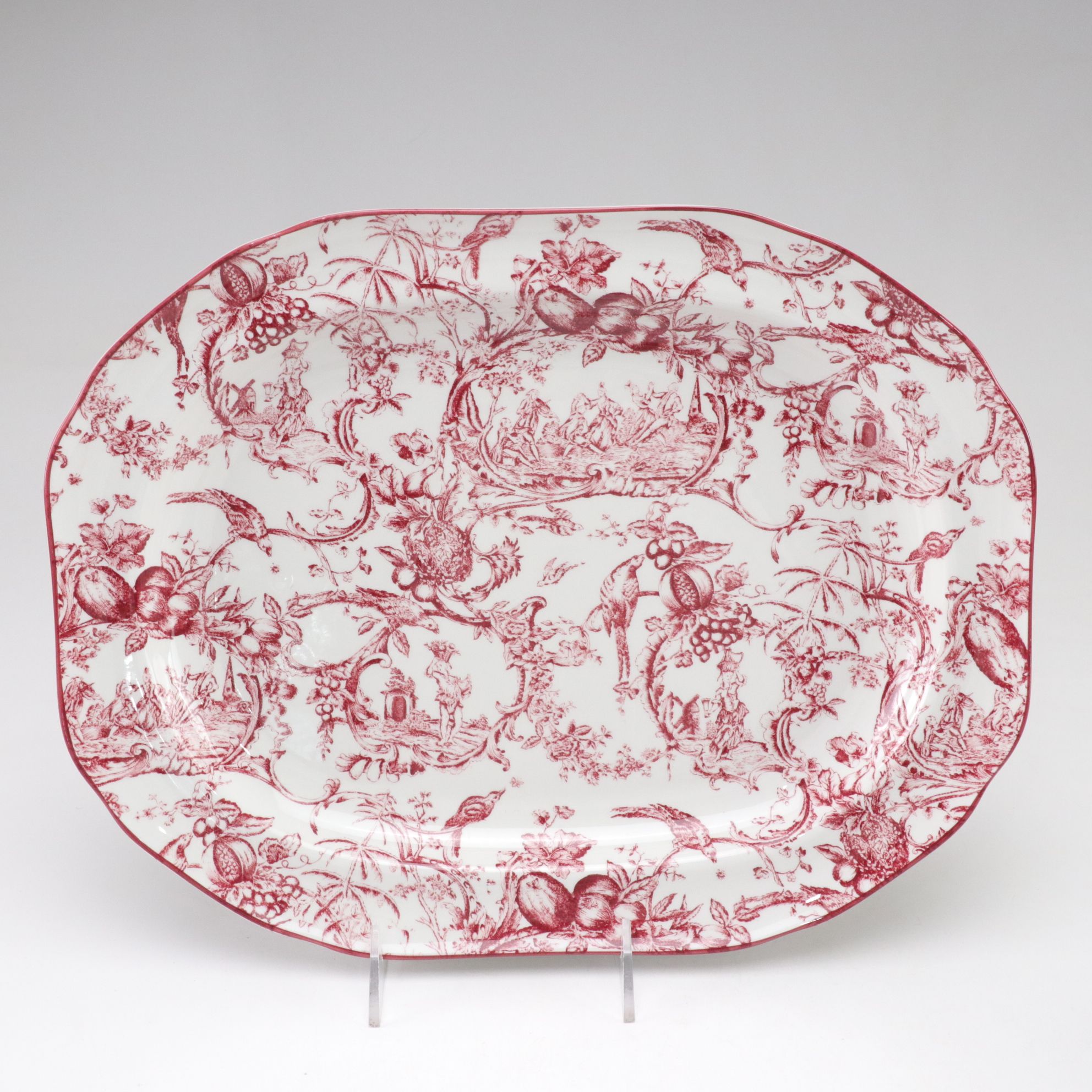 Spode Williamsburg "Provincial Garden" Cranberry Dinnerware and Patterned Fabric