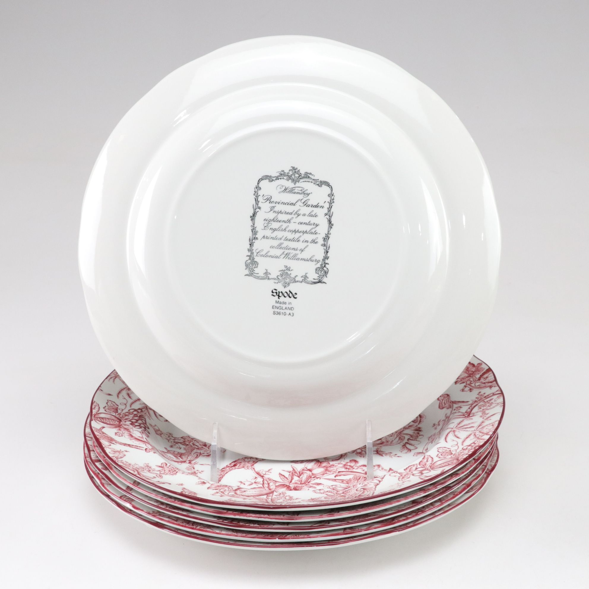 Spode Williamsburg "Provincial Garden" Cranberry Dinnerware and Patterned Fabric