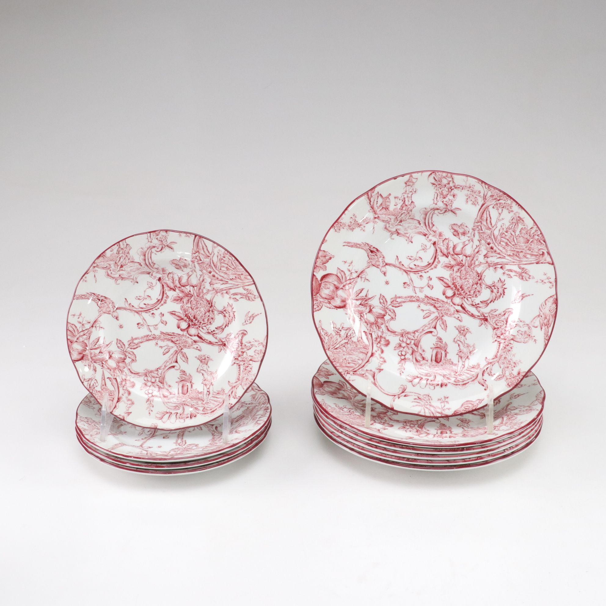 Spode Williamsburg "Provincial Garden" Cranberry Dinnerware and Patterned Fabric