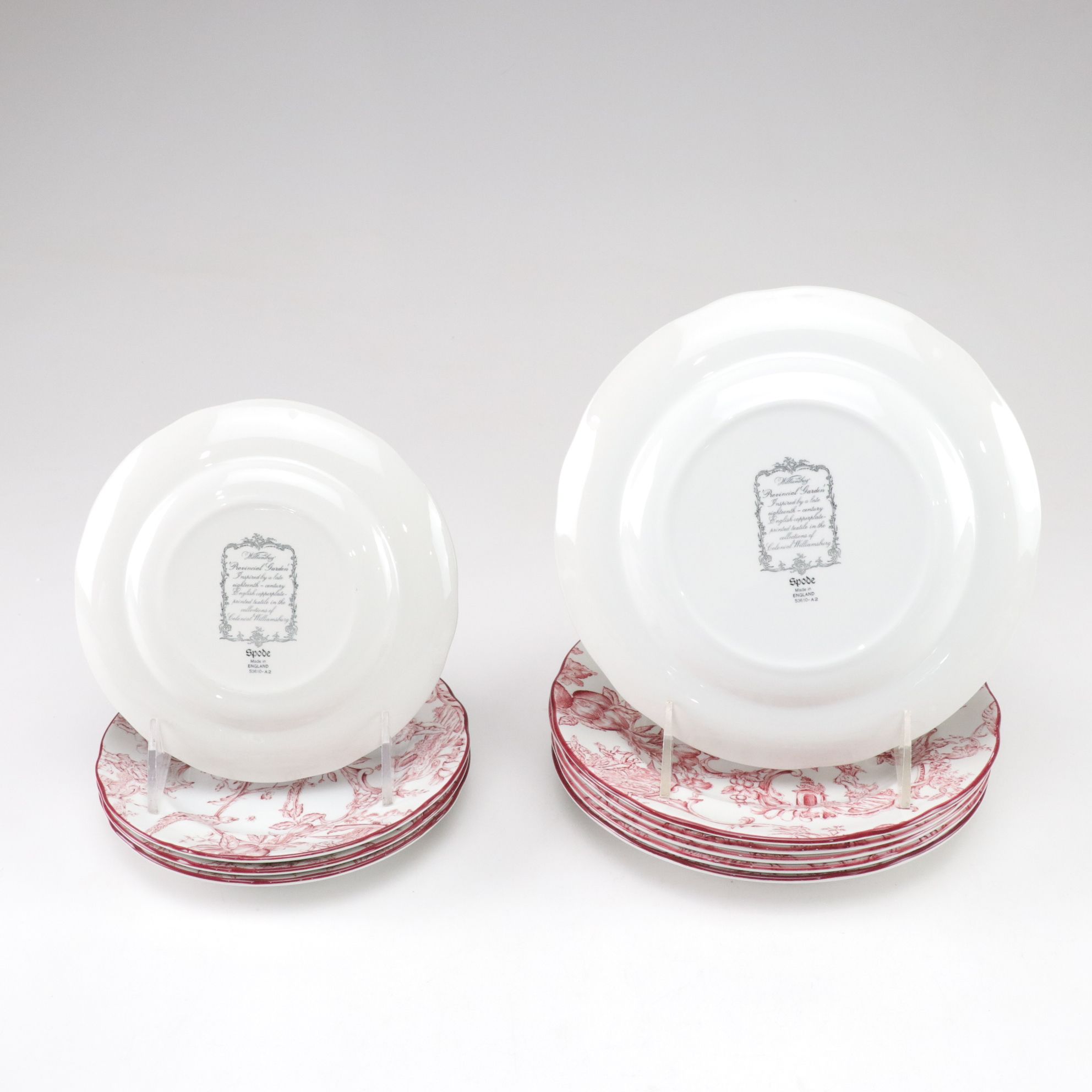 Spode Williamsburg "Provincial Garden" Cranberry Dinnerware and Patterned Fabric