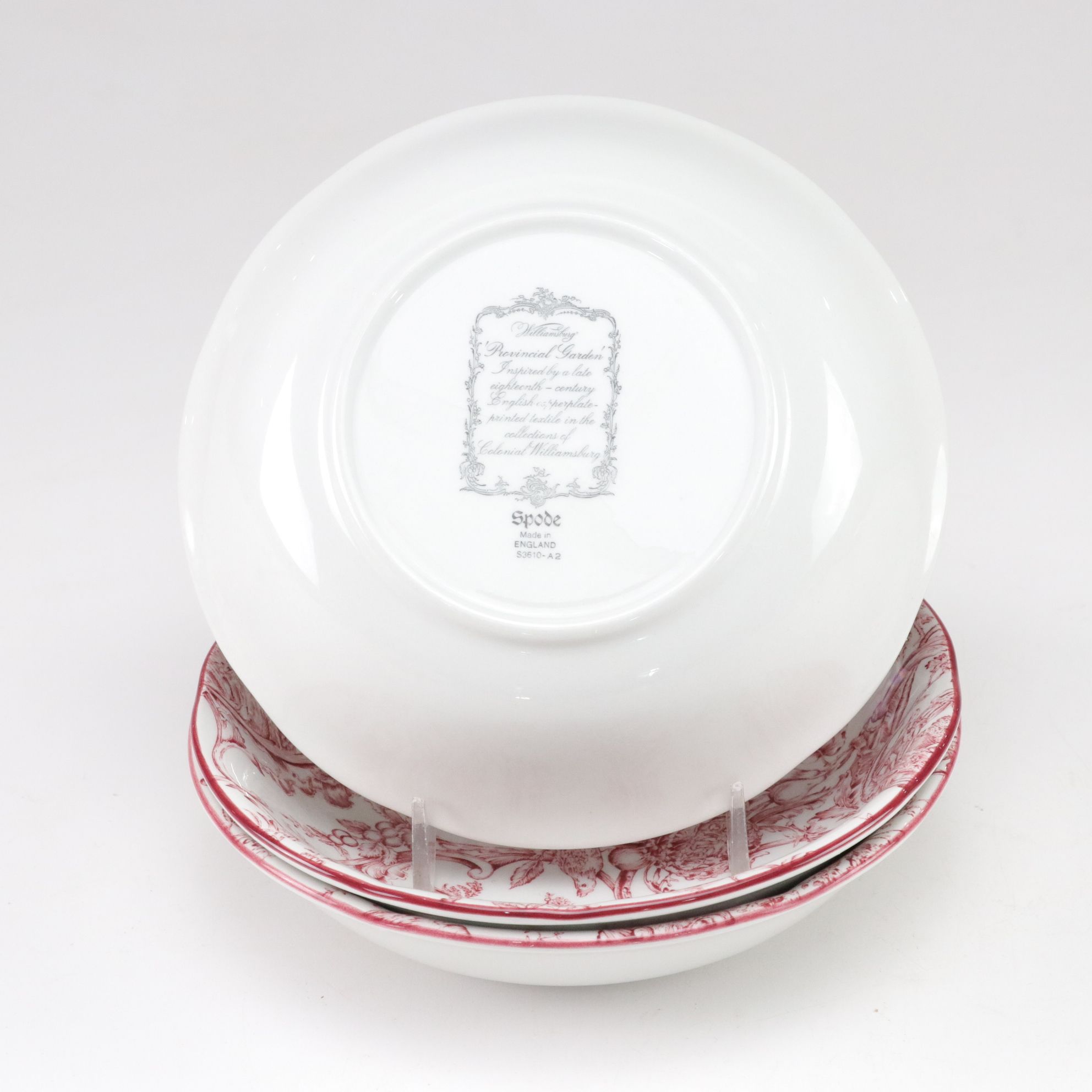Spode Williamsburg "Provincial Garden" Cranberry Dinnerware and Patterned Fabric