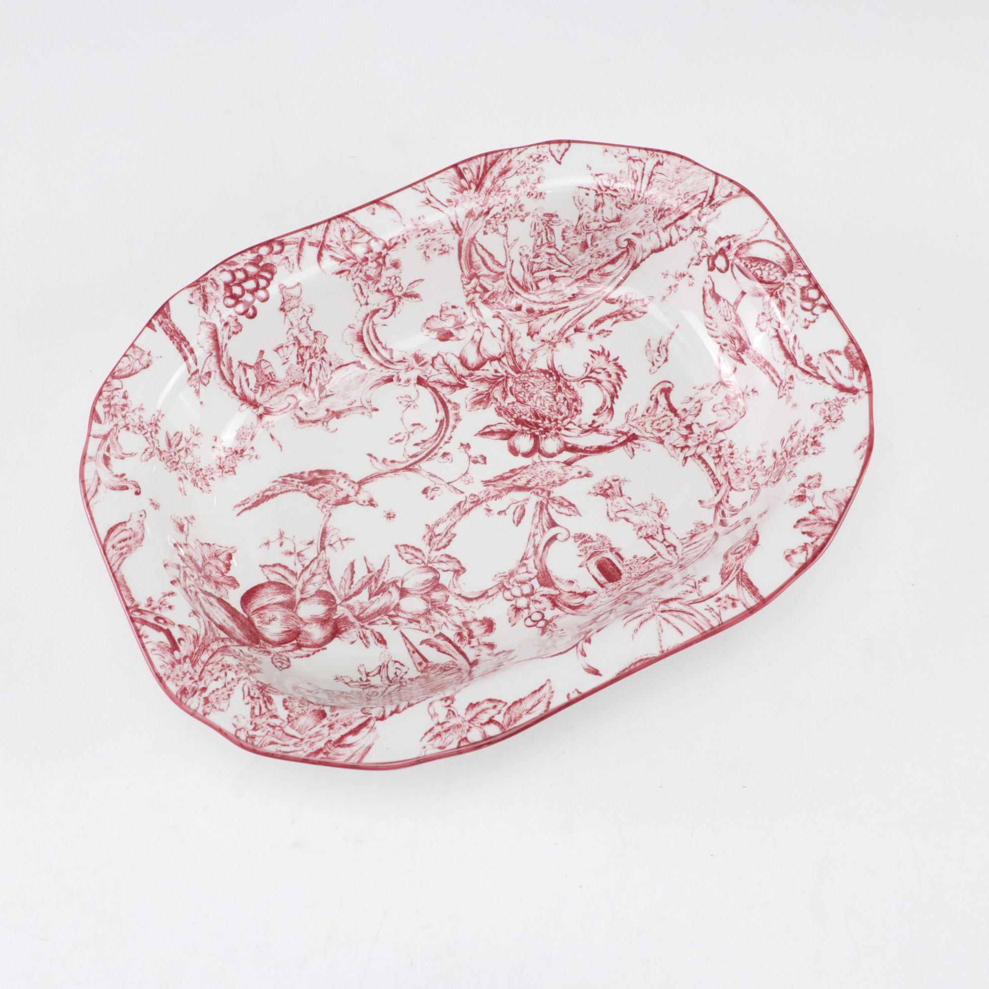 Spode Williamsburg "Provincial Garden" Cranberry Dinnerware and Patterned Fabric