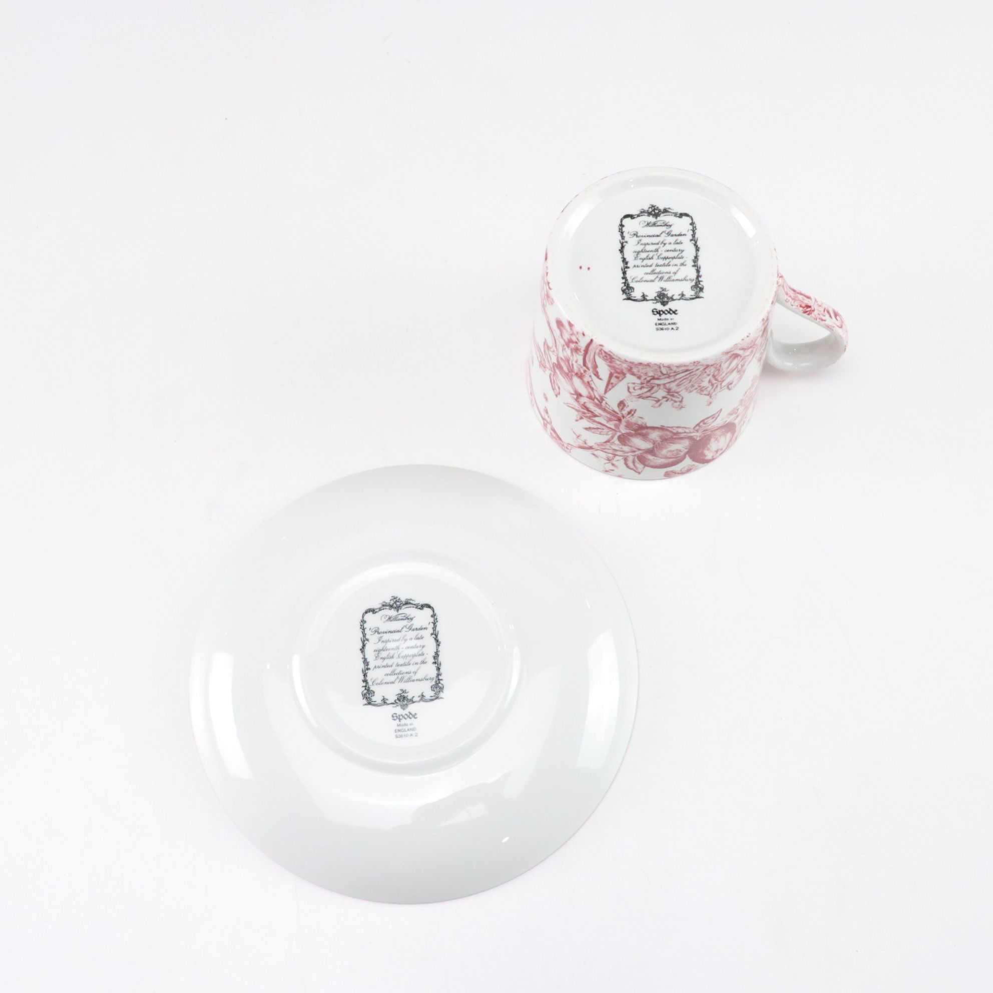 Spode Williamsburg "Provincial Garden" Cranberry Dinnerware and Patterned Fabric