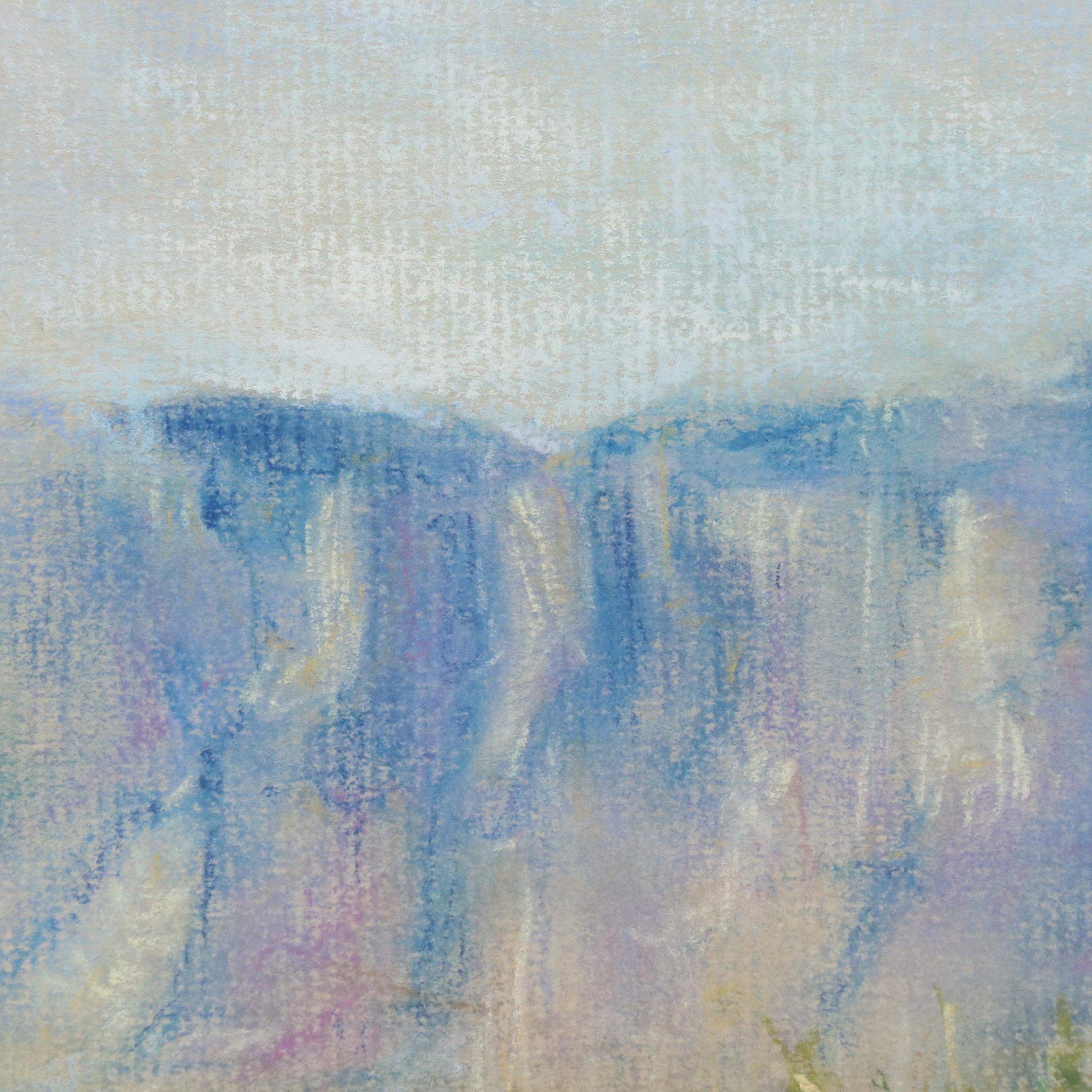 Landscape Pastel Drawing of Oasis and Mountain Backdrop "Dubai," 1989