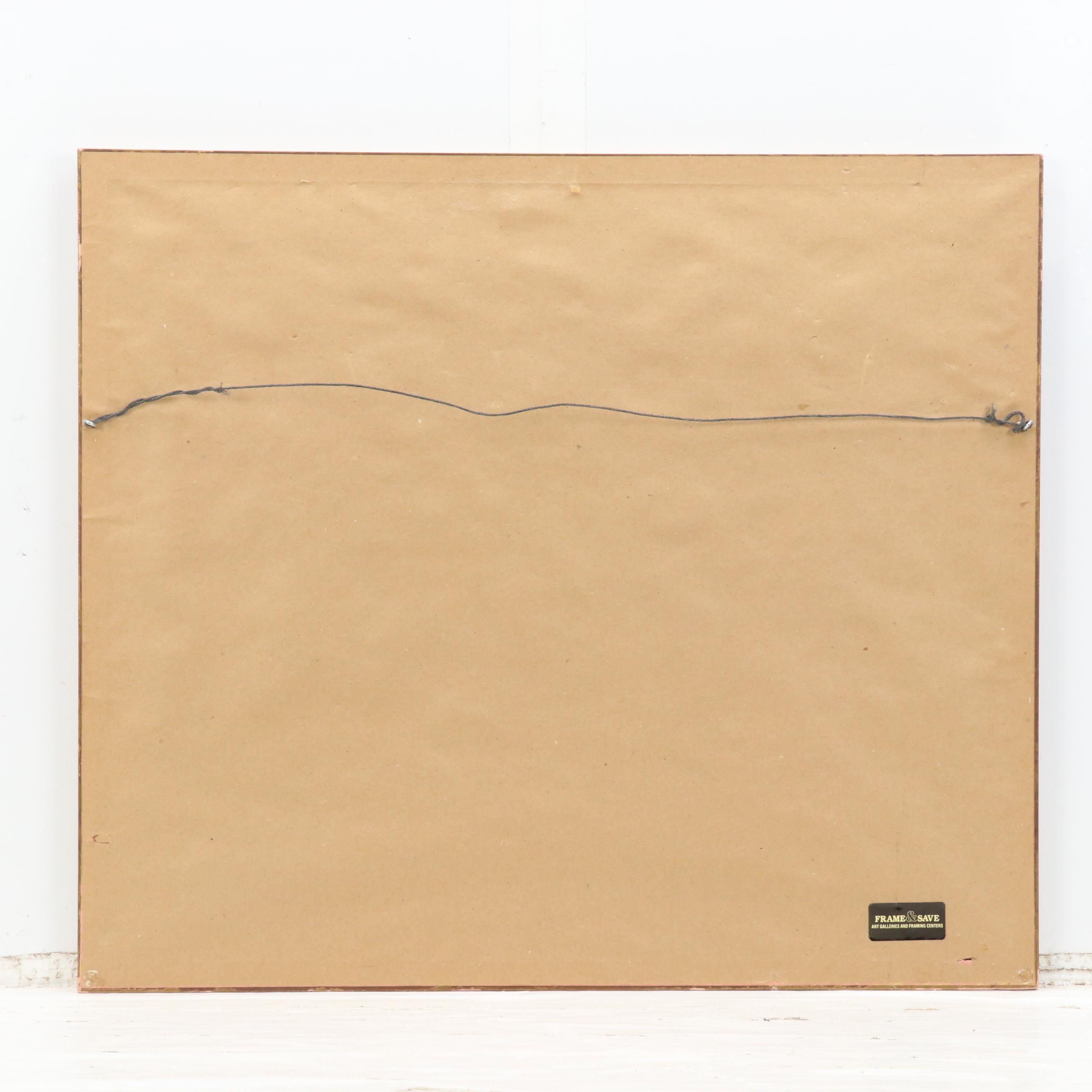 Landscape Pastel Drawing of Oasis and Mountain Backdrop "Dubai," 1989