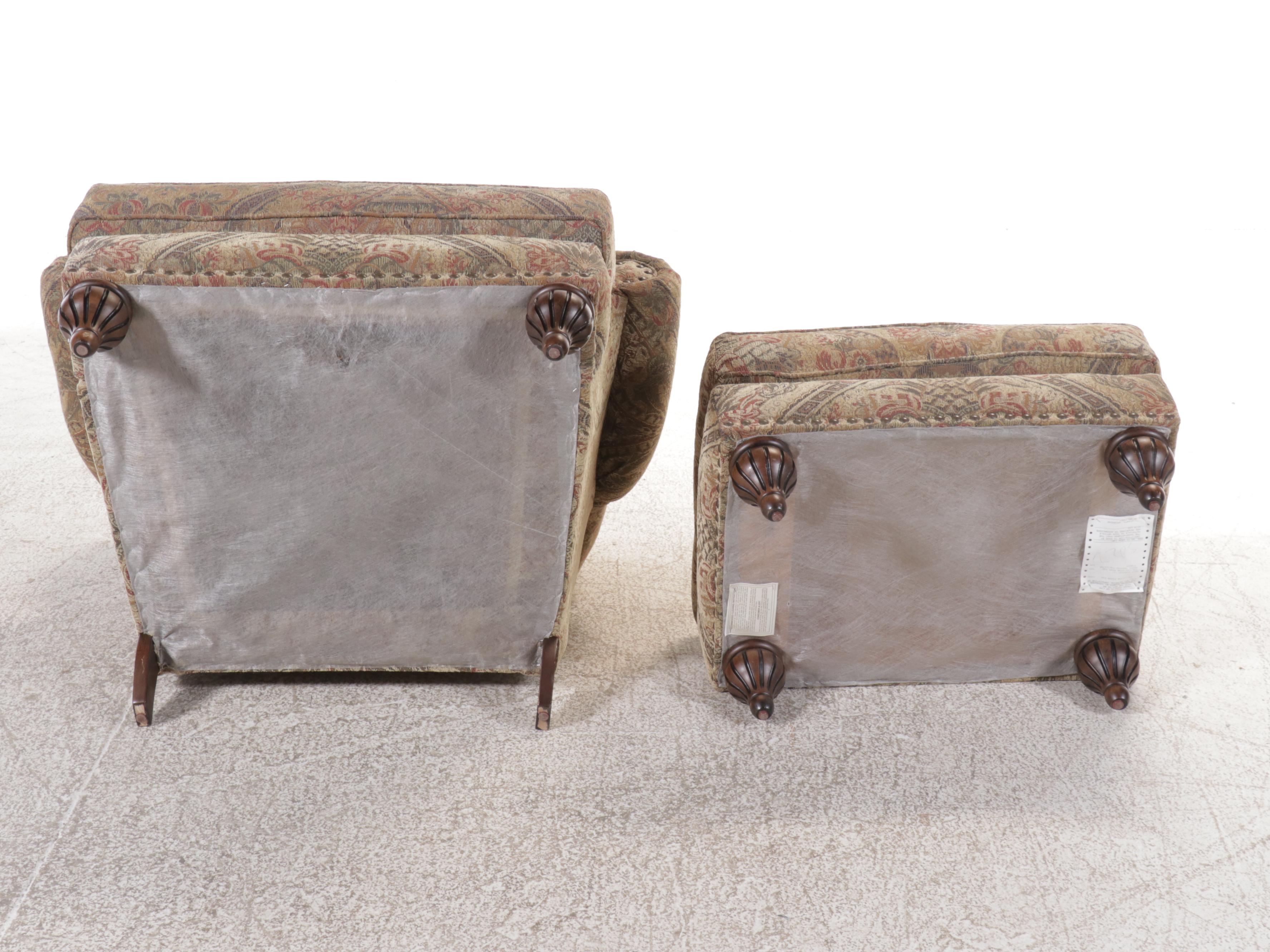 Alan White Chenille Upholstered Wingback Chair and Ottoman