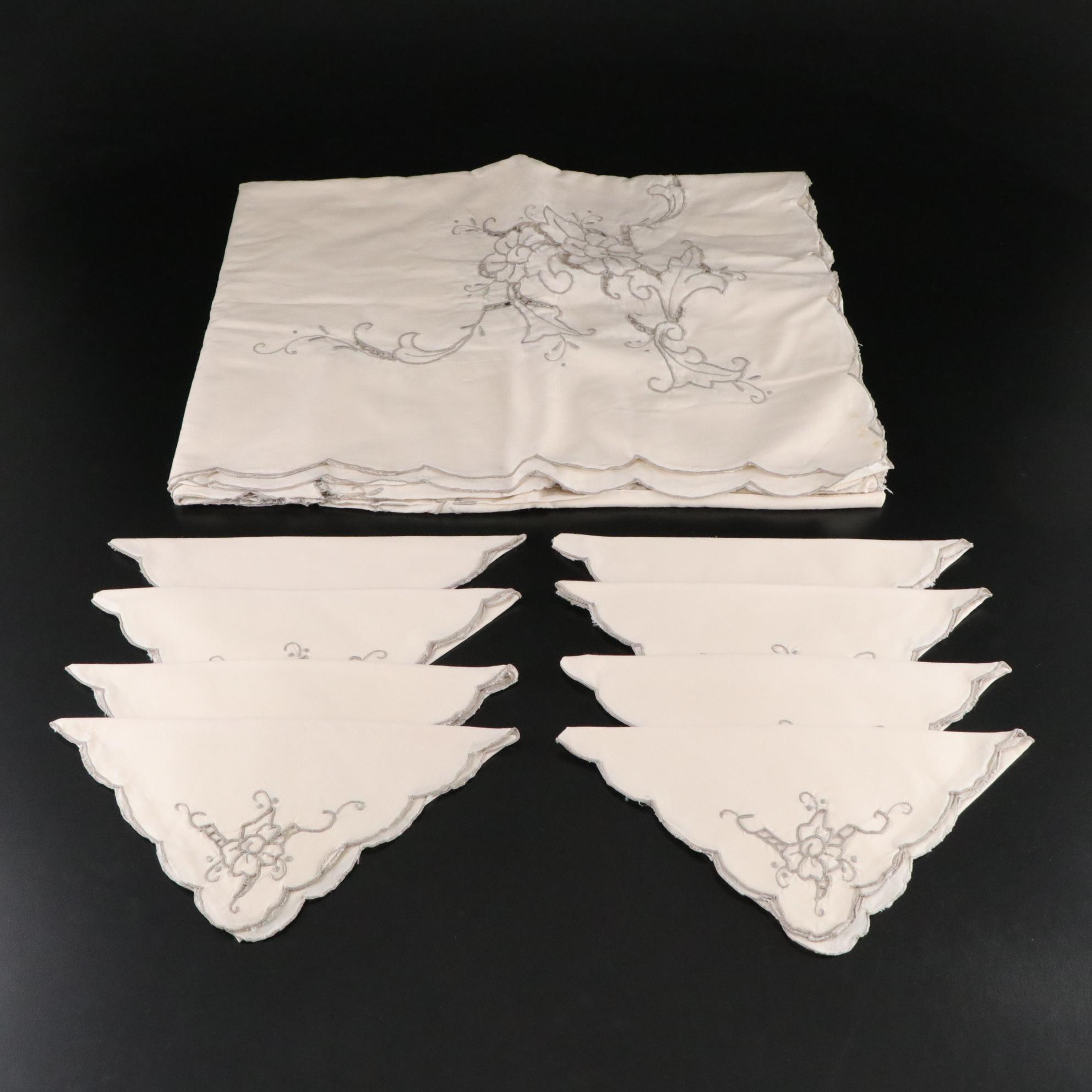 Embroidered Floral Tablecloth & Napkins