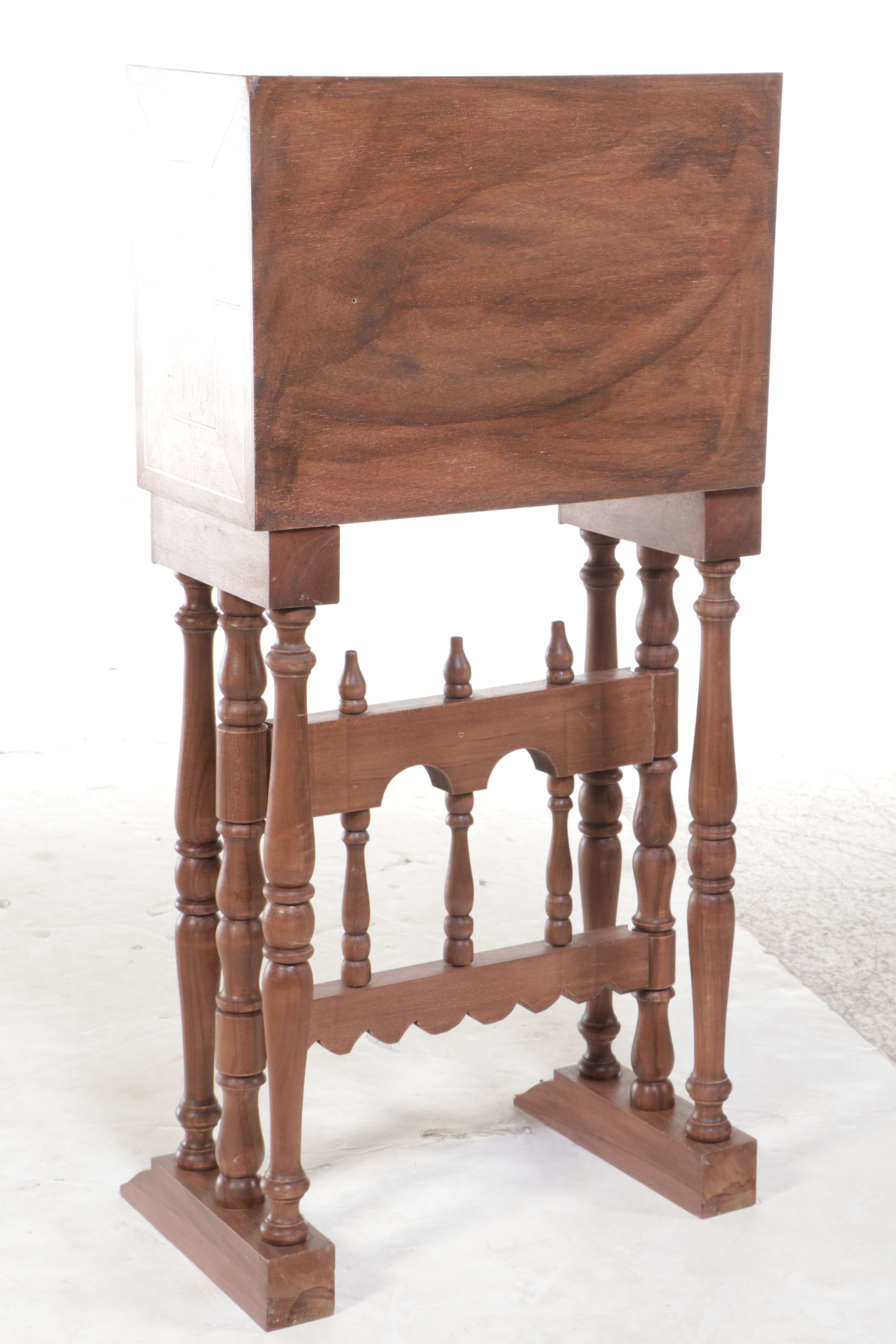 Mahogany & MOP Vargueno Travel Cabinet with Painted Mudéjar Scenes, Ornate Stand