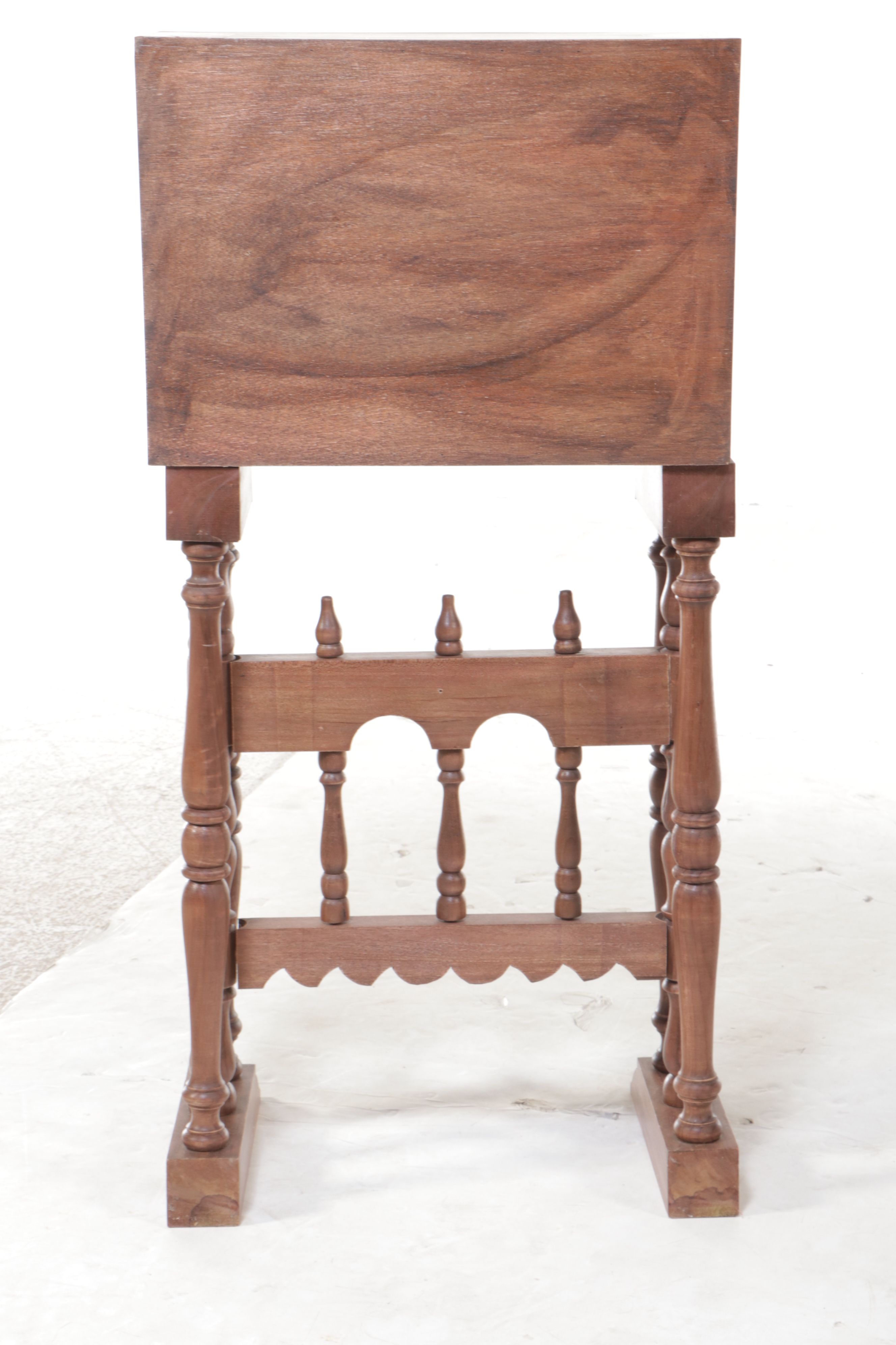 Mahogany & MOP Vargueno Travel Cabinet with Painted Mudéjar Scenes, Ornate Stand