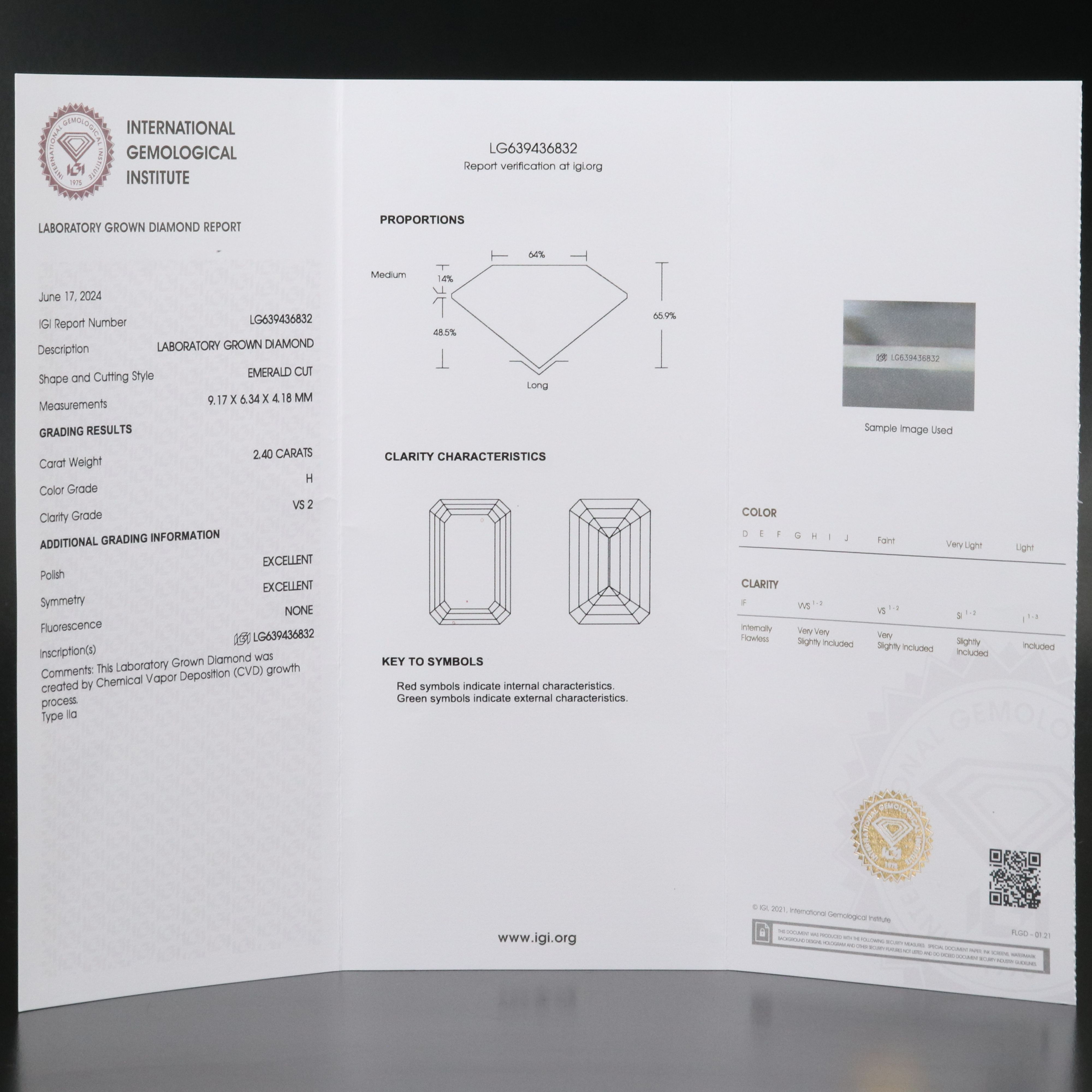 Loose 2.40 CT Lab Grown Diamond with IGI Report