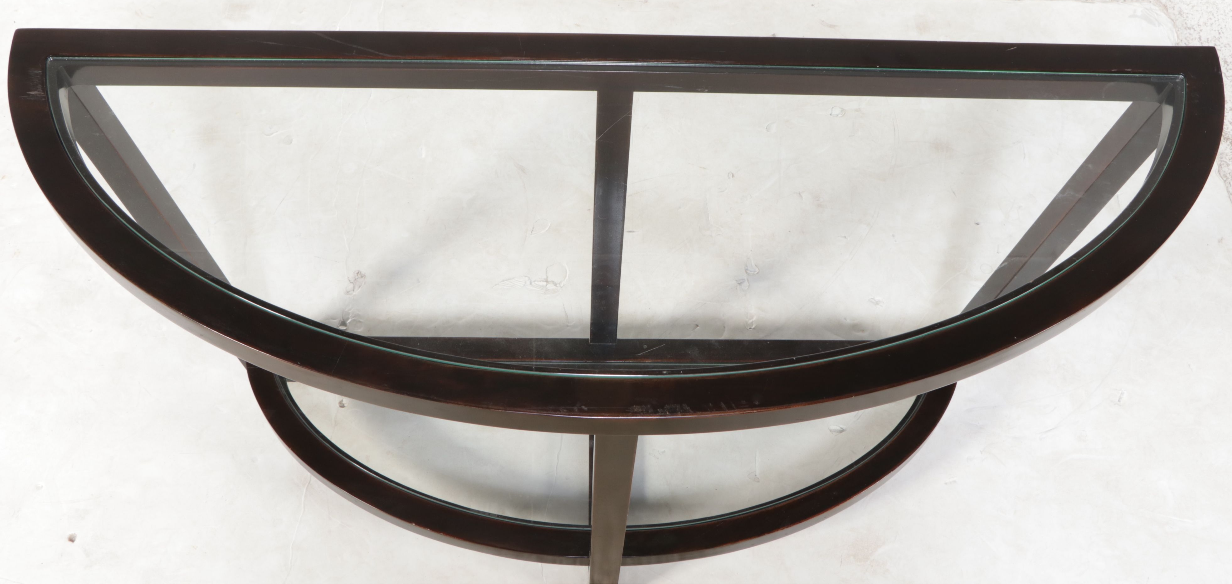Bernhardt (Attr) Modernist Hardwood & Glass Two-Tier Demilune Console Table