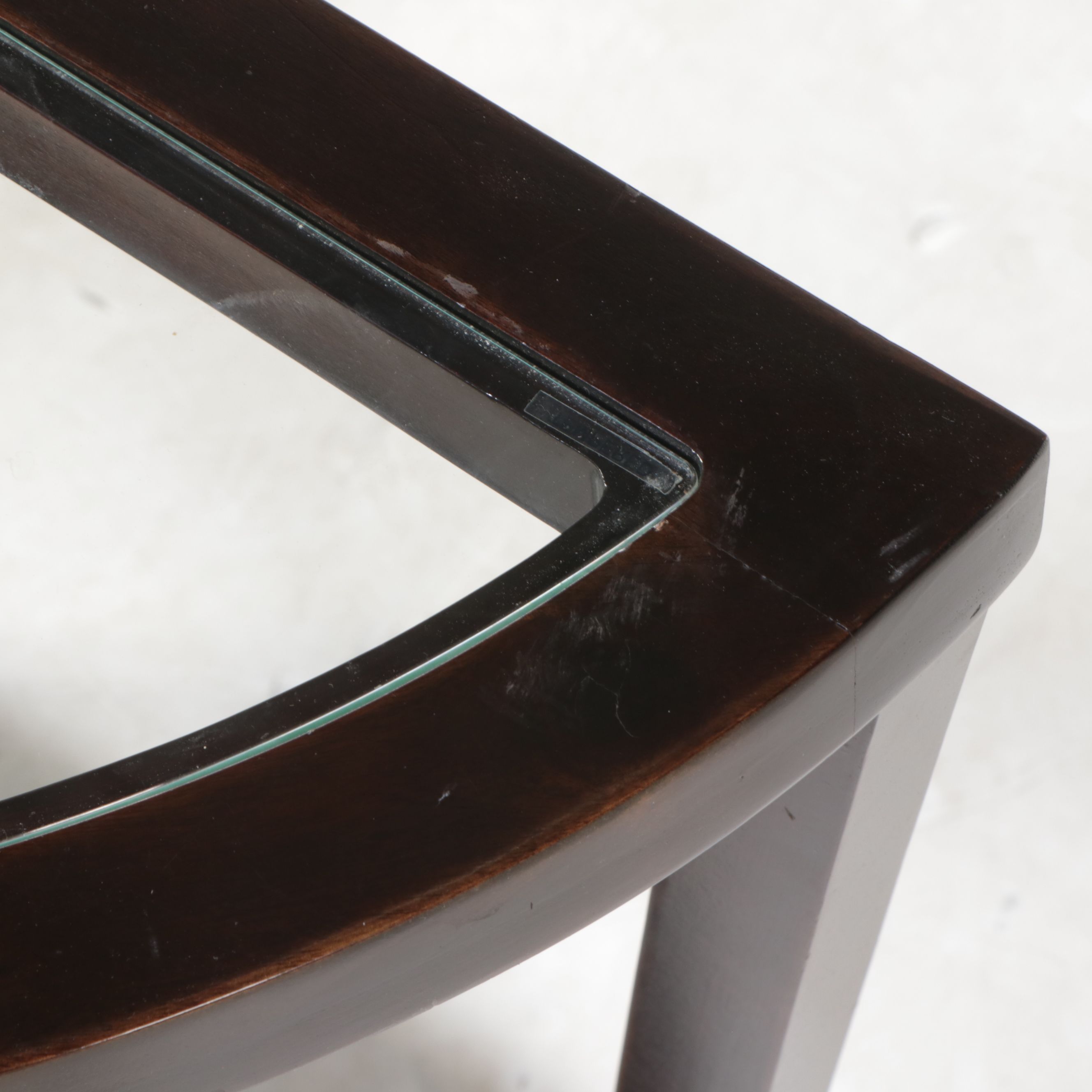 Bernhardt (Attr) Modernist Hardwood & Glass Two-Tier Demilune Console Table