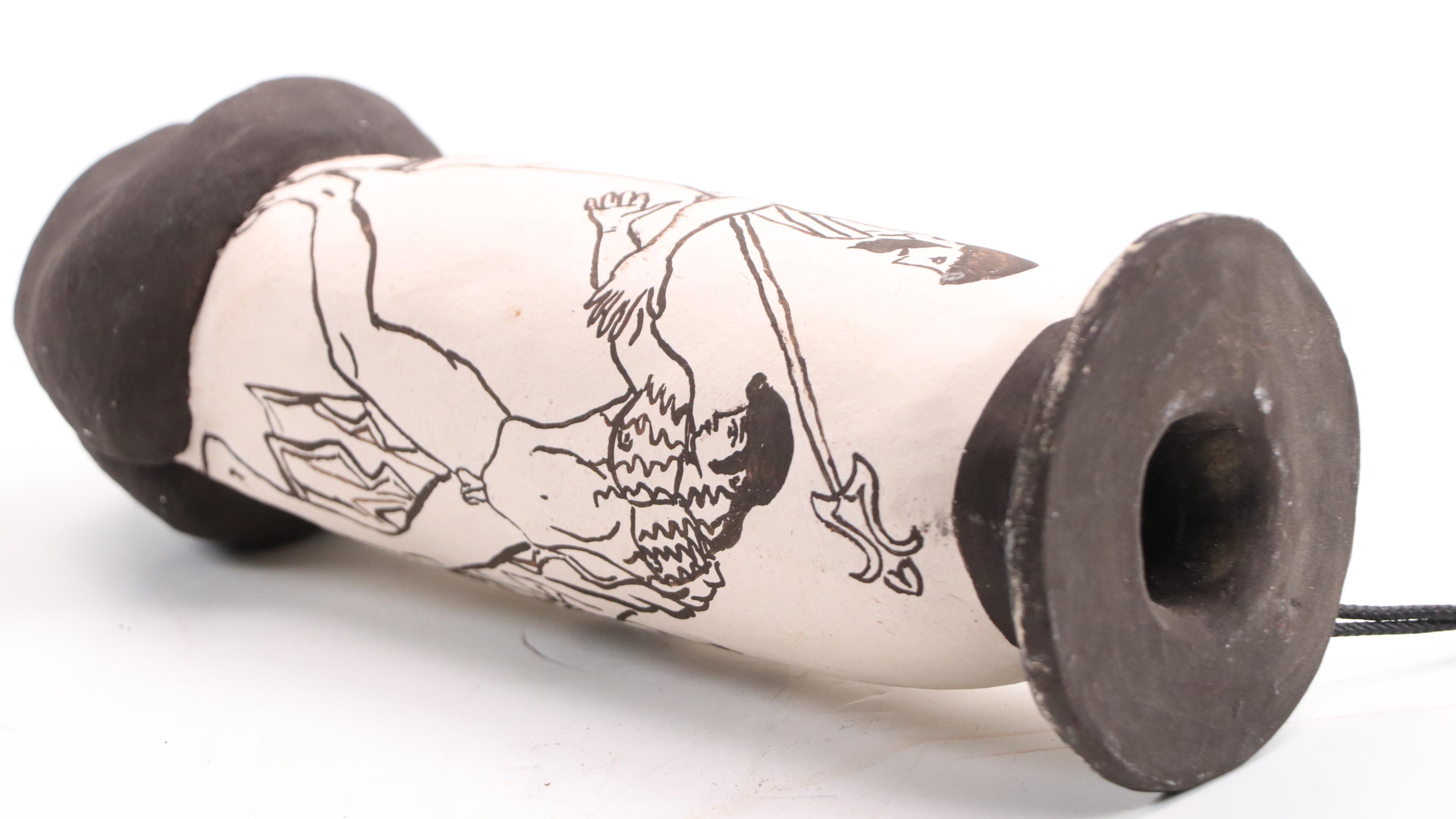 Greek Style Hand-Painted Black on White Ceramic Phallic Forms