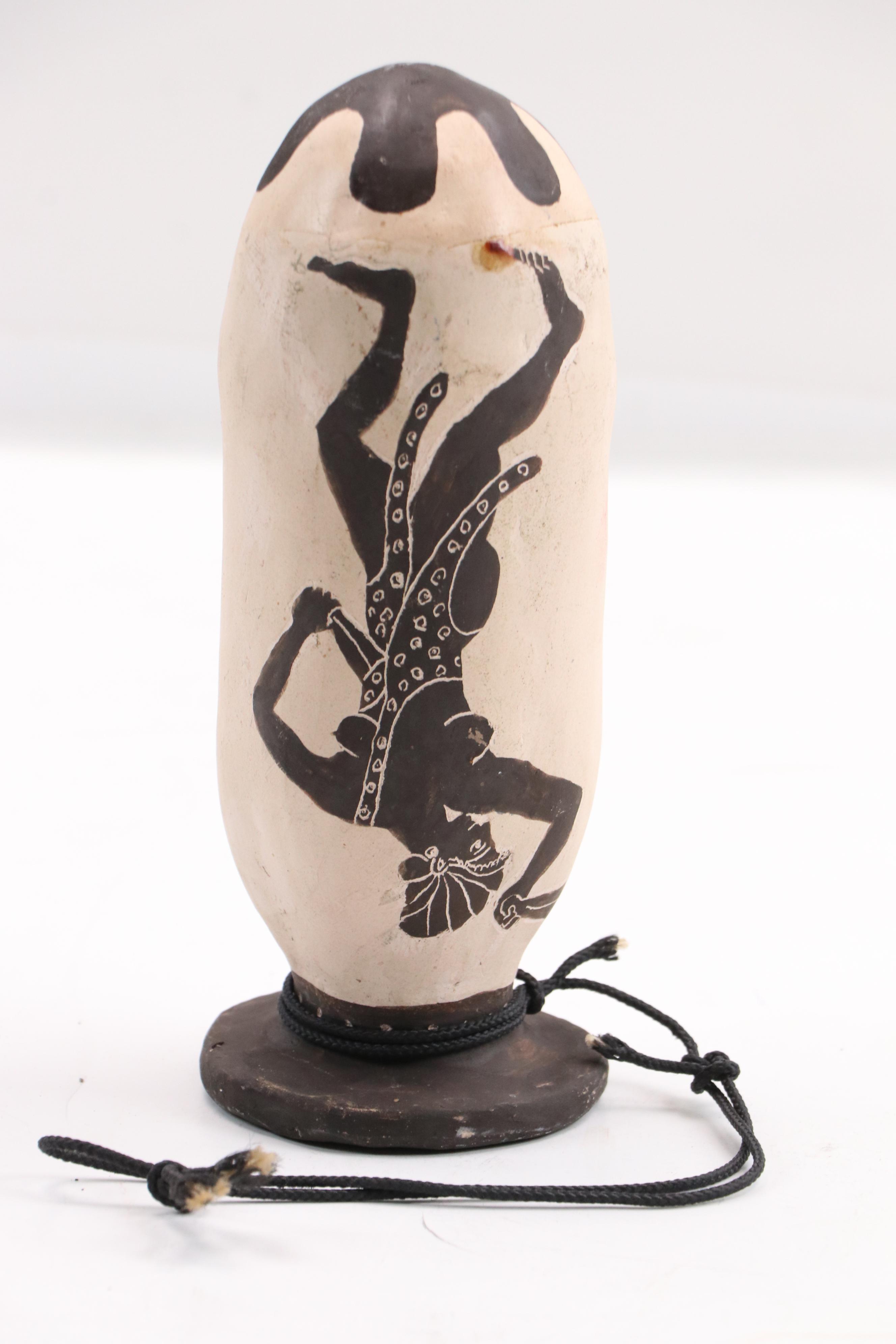 Greek Style Hand-Painted Black on White Ceramic Phallic Forms