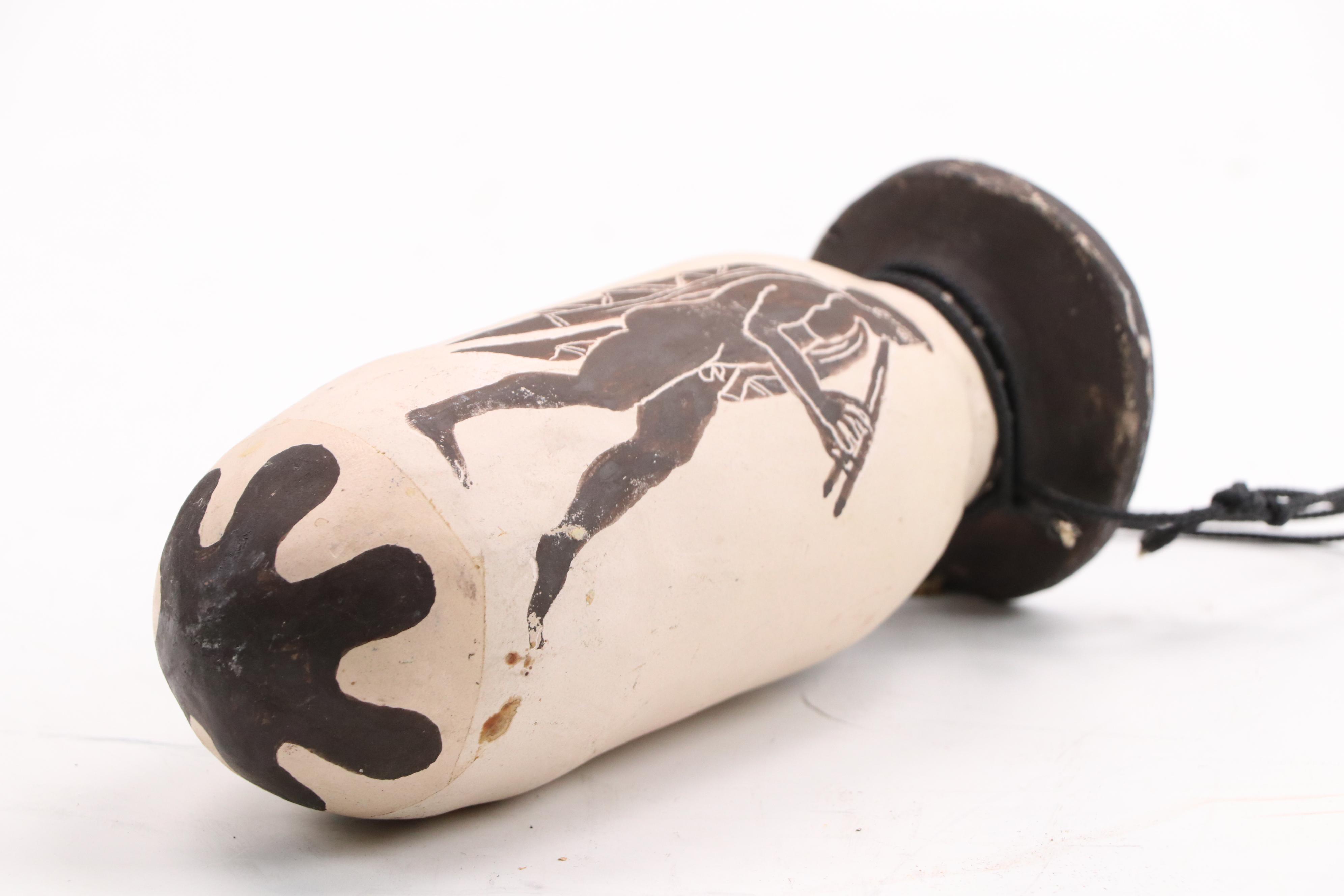 Greek Style Hand-Painted Black on White Ceramic Phallic Forms