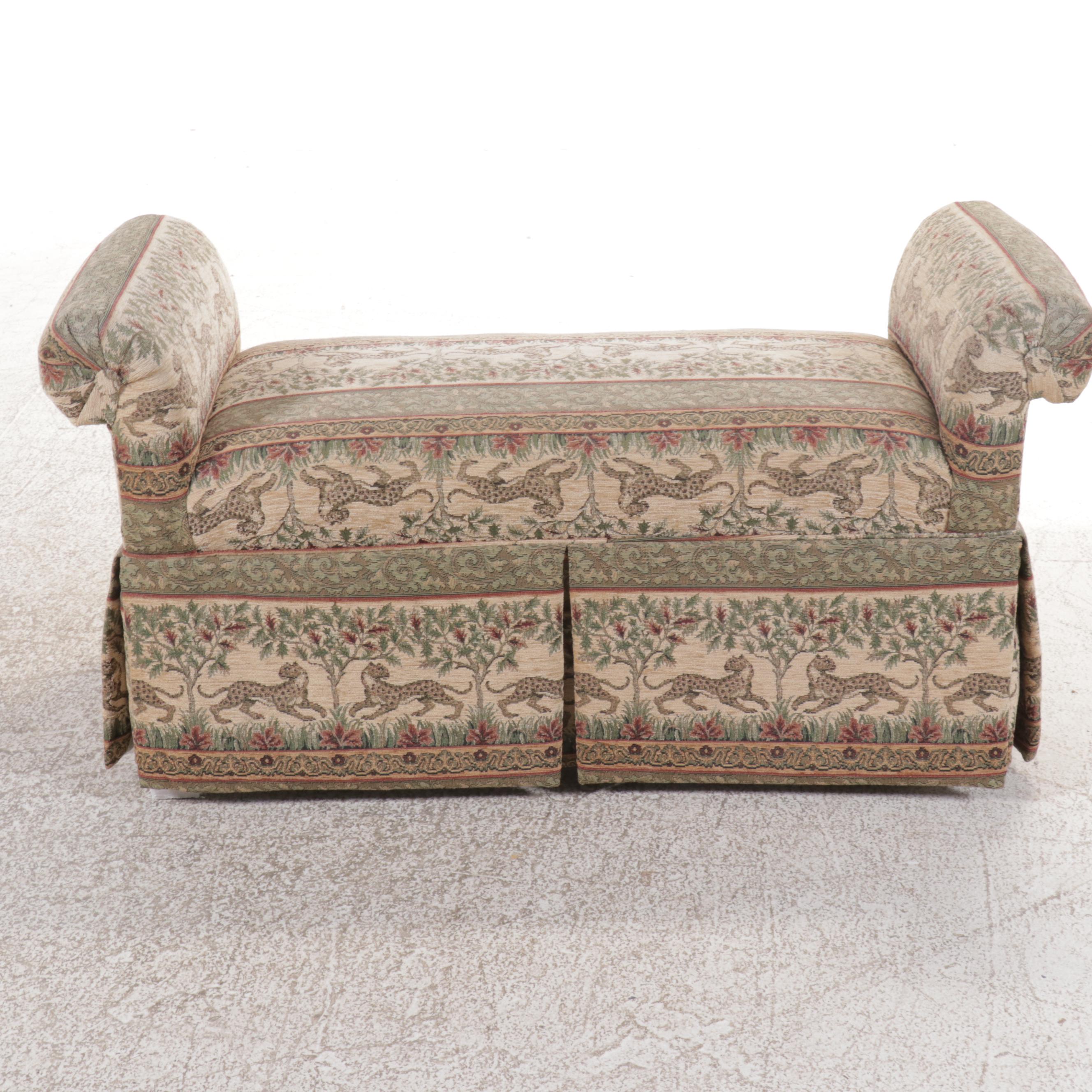 Woven Fabric Upholstered Roll Arm Bed Bench