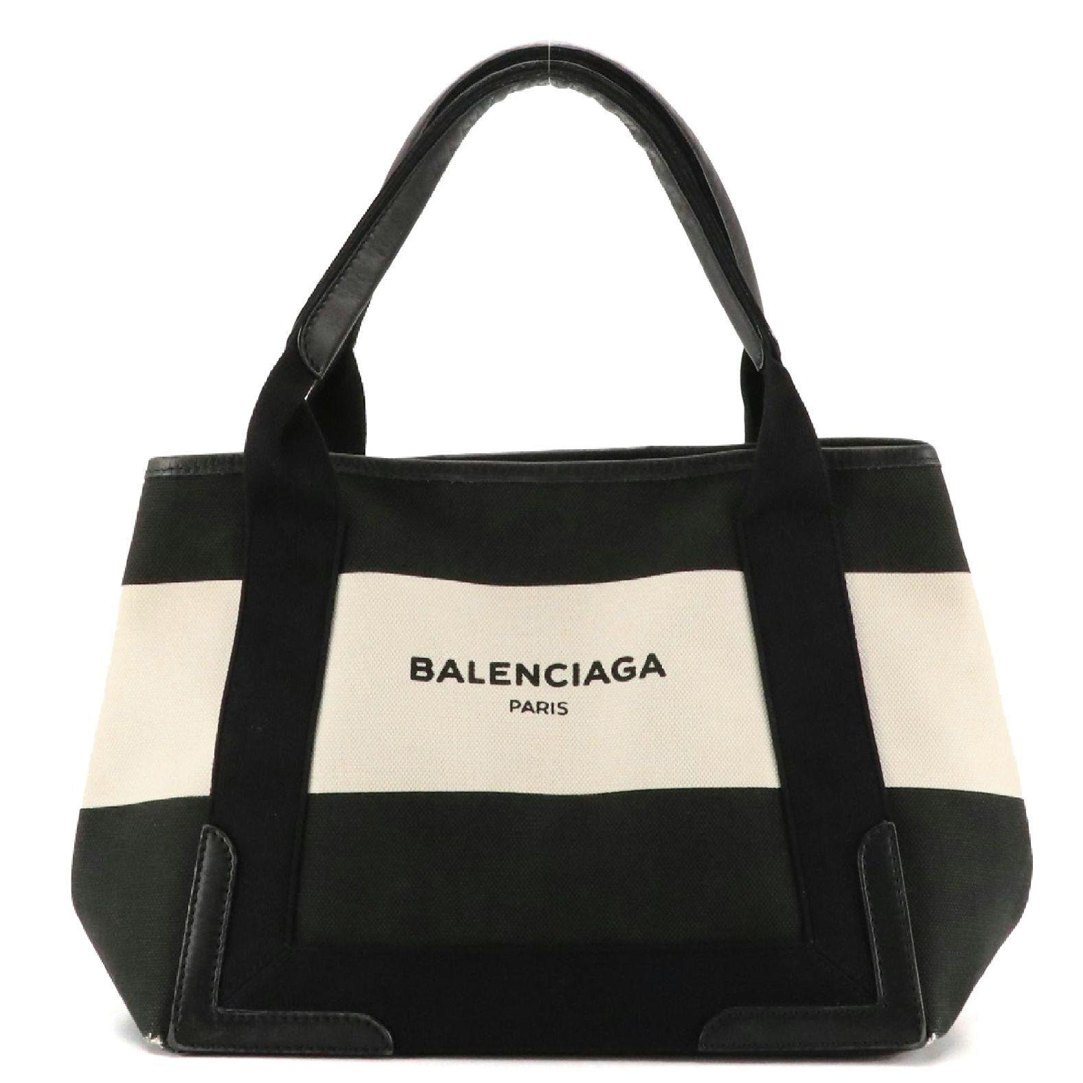 Balenciaga Small Cabas Tote & Pouch in Black and White Striped Canvas & Leather