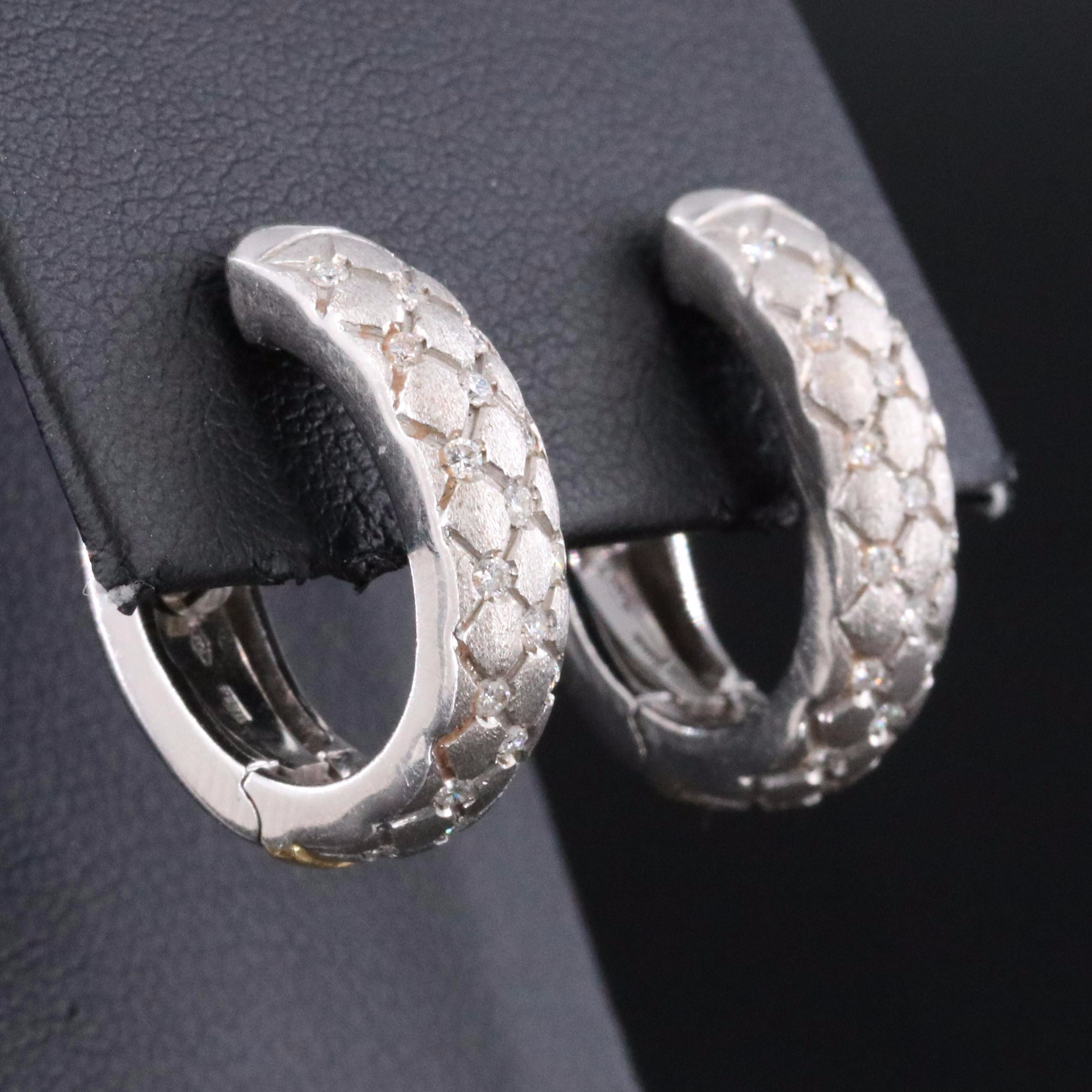18K 0.50 CTW Diamond Quilt Textured Oval Hoop Earrings