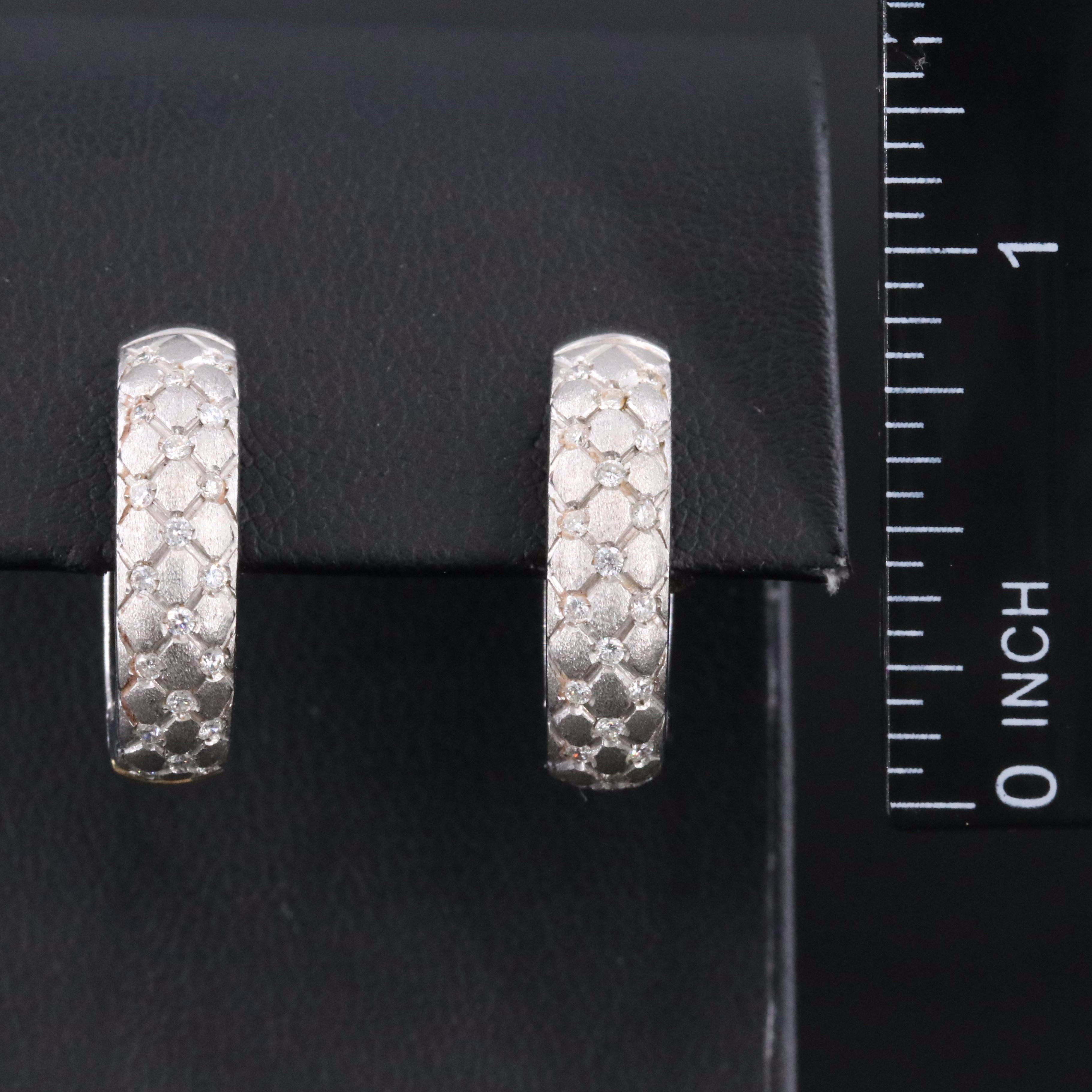 18K 0.50 CTW Diamond Quilt Textured Oval Hoop Earrings