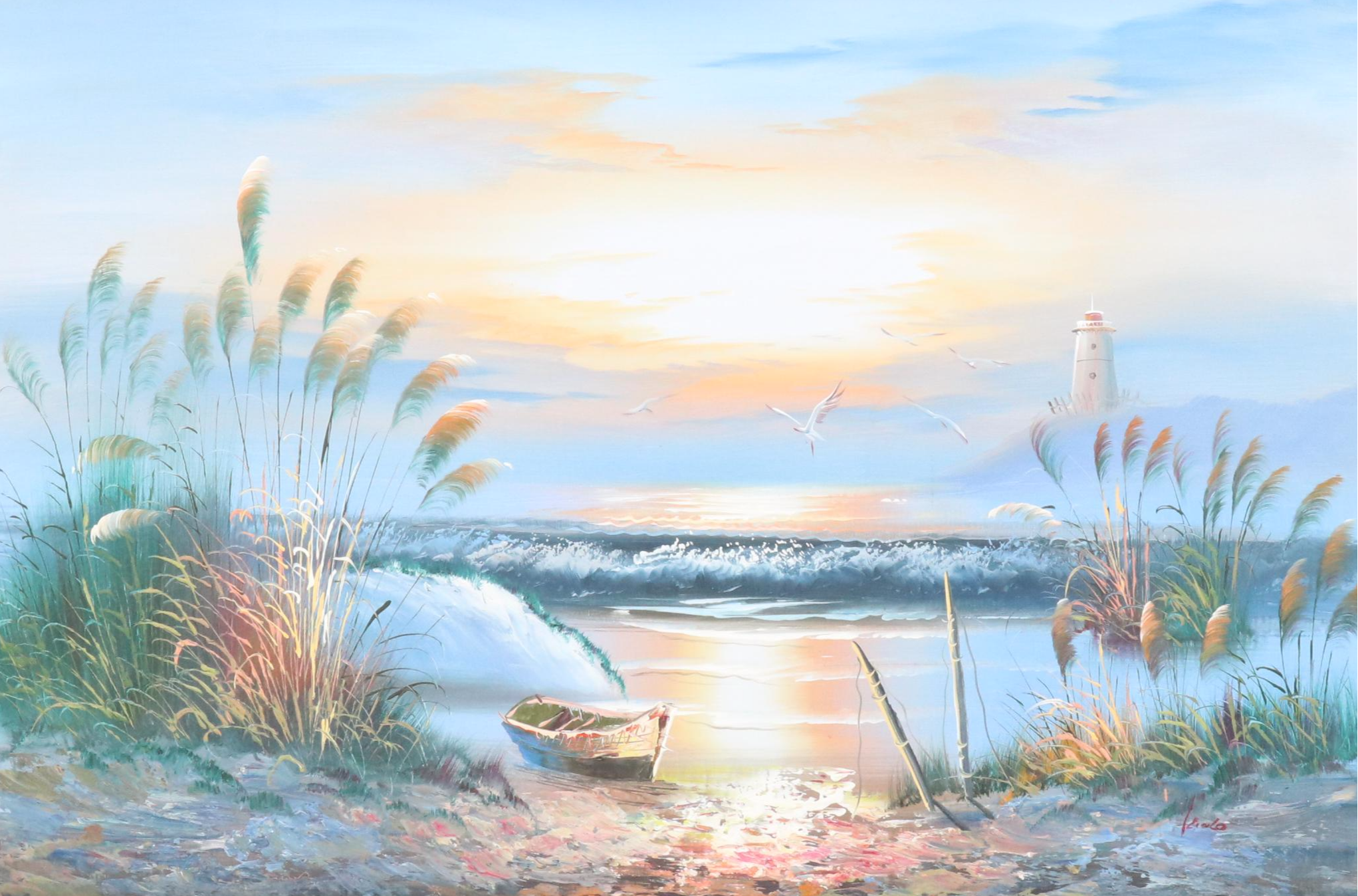 Coastal Landscape Oil Painting, 21st Century