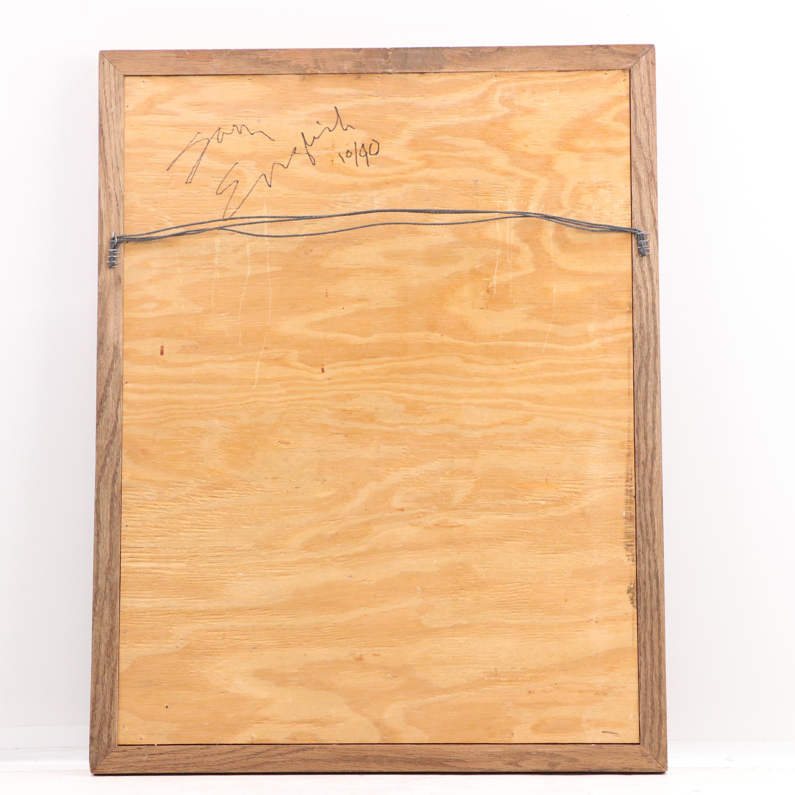 Sam English Teissedre Tiles with Kokopelli Above Figures in a Landscape, 1950