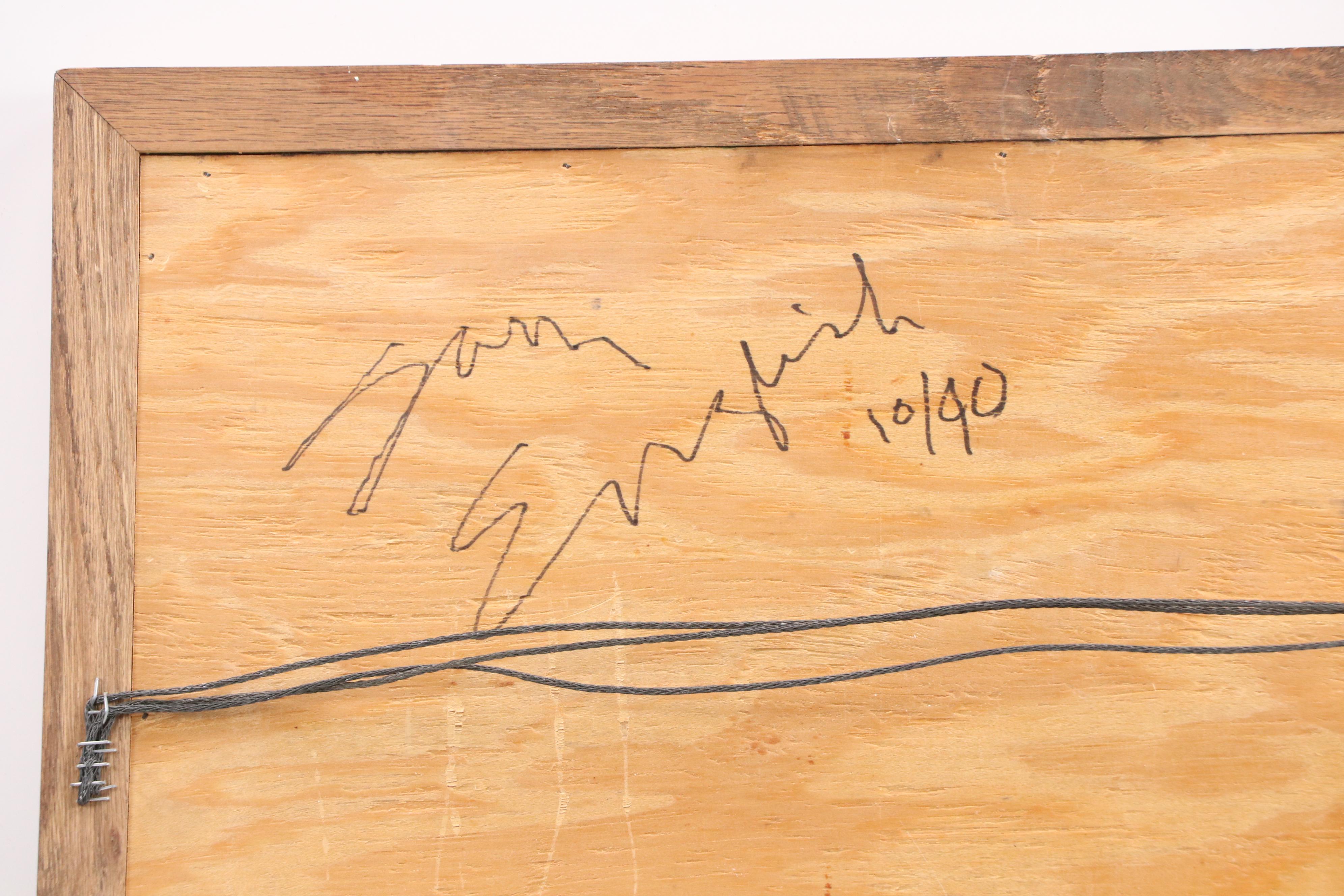 Sam English Teissedre Tiles with Kokopelli Above Figures in a Landscape, 1950