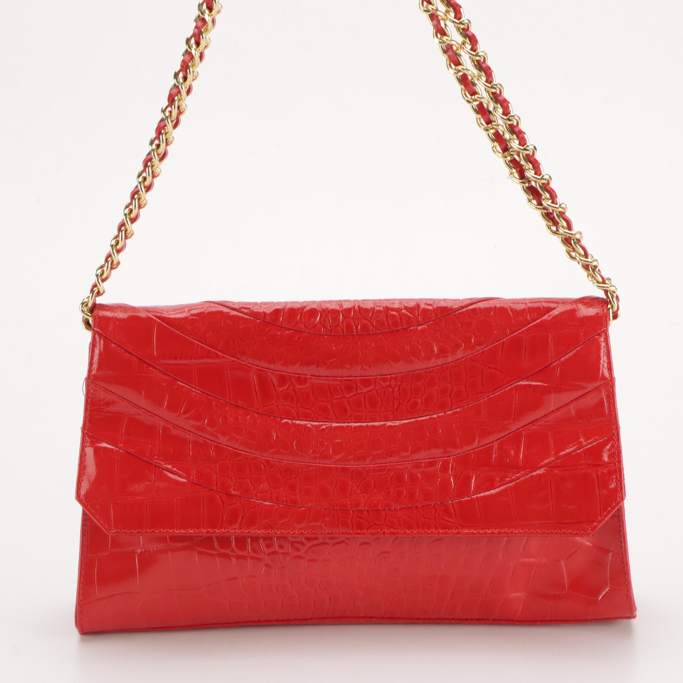 Saks Fifth Avenue Red Glossy Croc Embossed Shoulder Bag & Dooney & Bourke Wallet