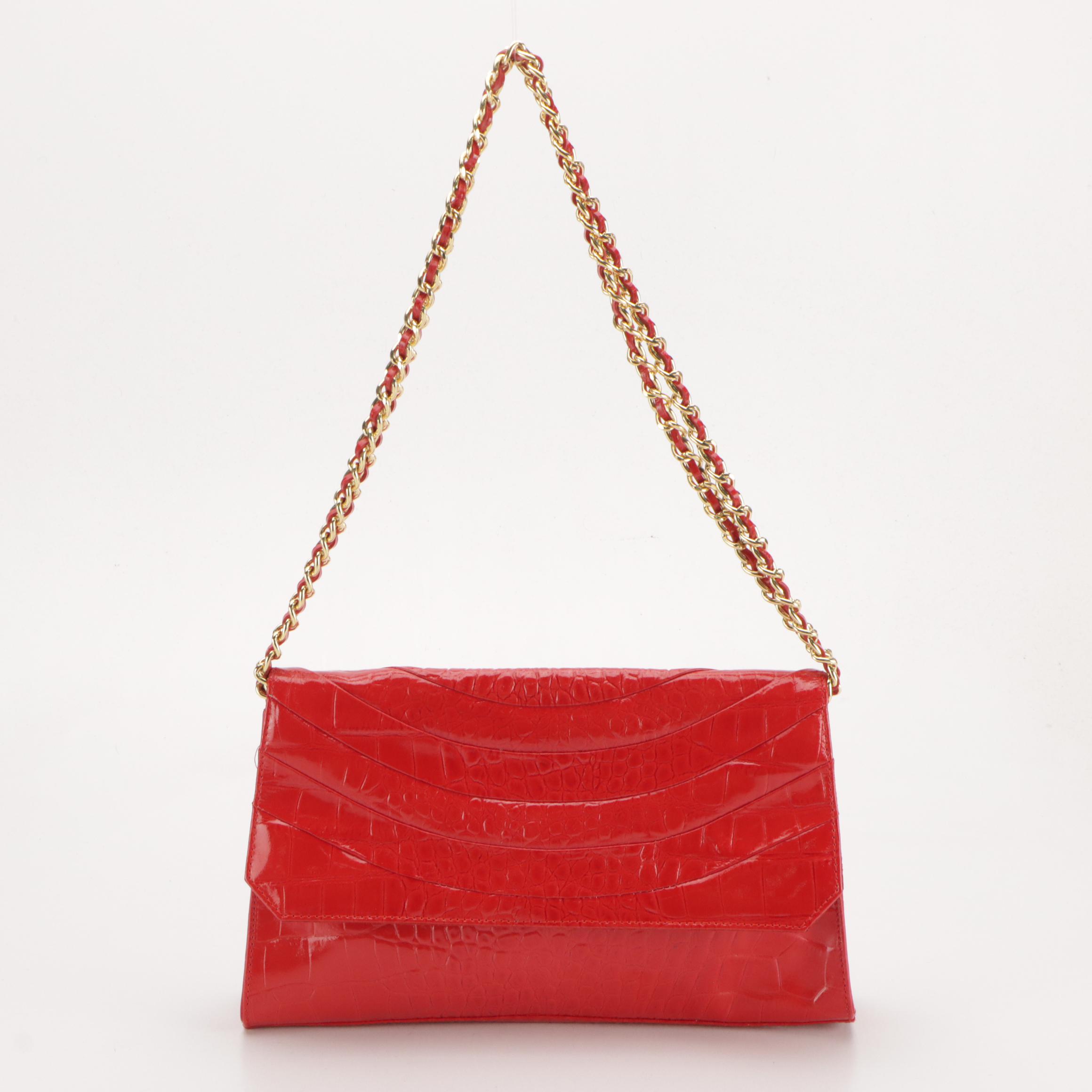 Saks Fifth Avenue Red Glossy Croc Embossed Shoulder Bag & Dooney & Bourke Wallet