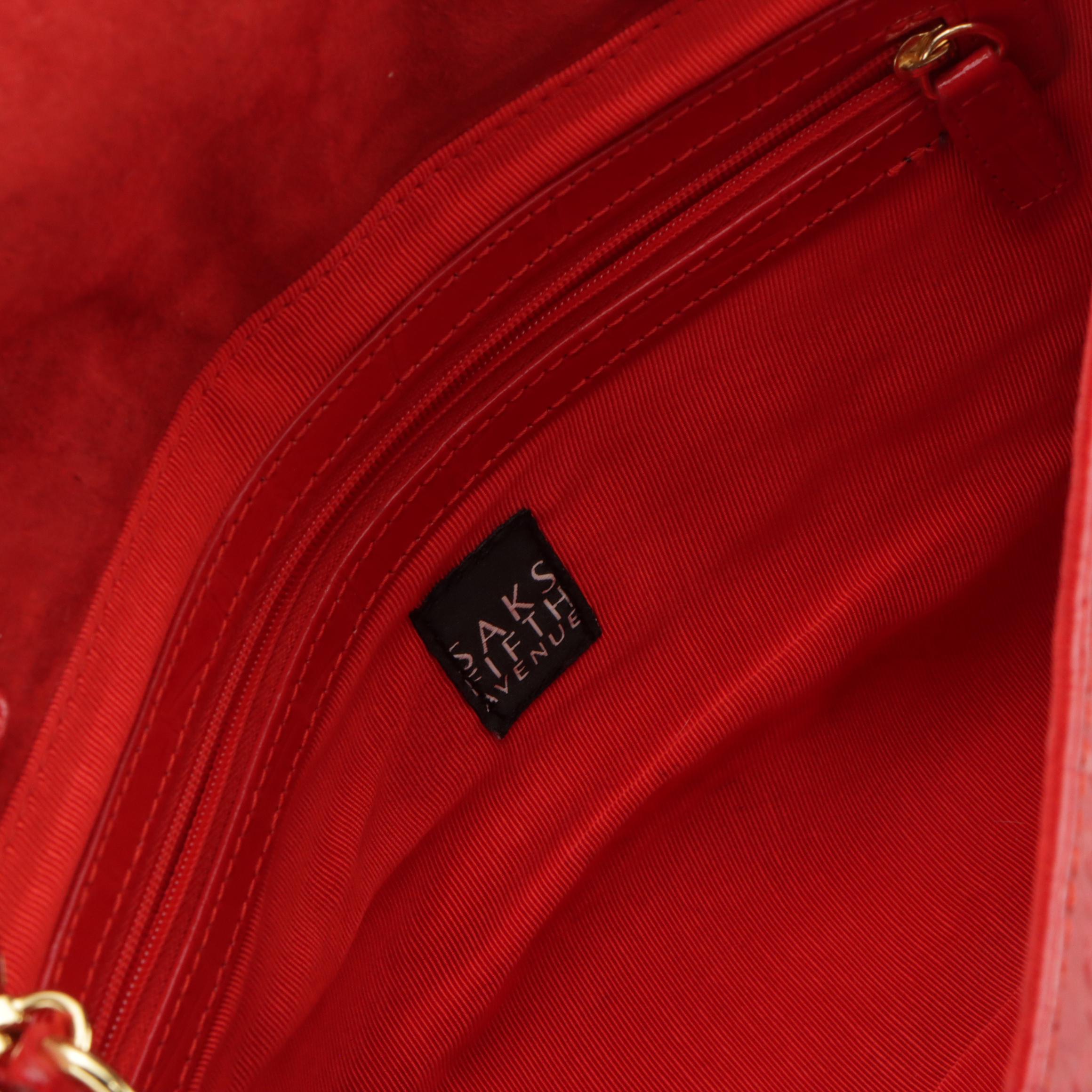 Saks Fifth Avenue Red Glossy Croc Embossed Shoulder Bag & Dooney & Bourke Wallet