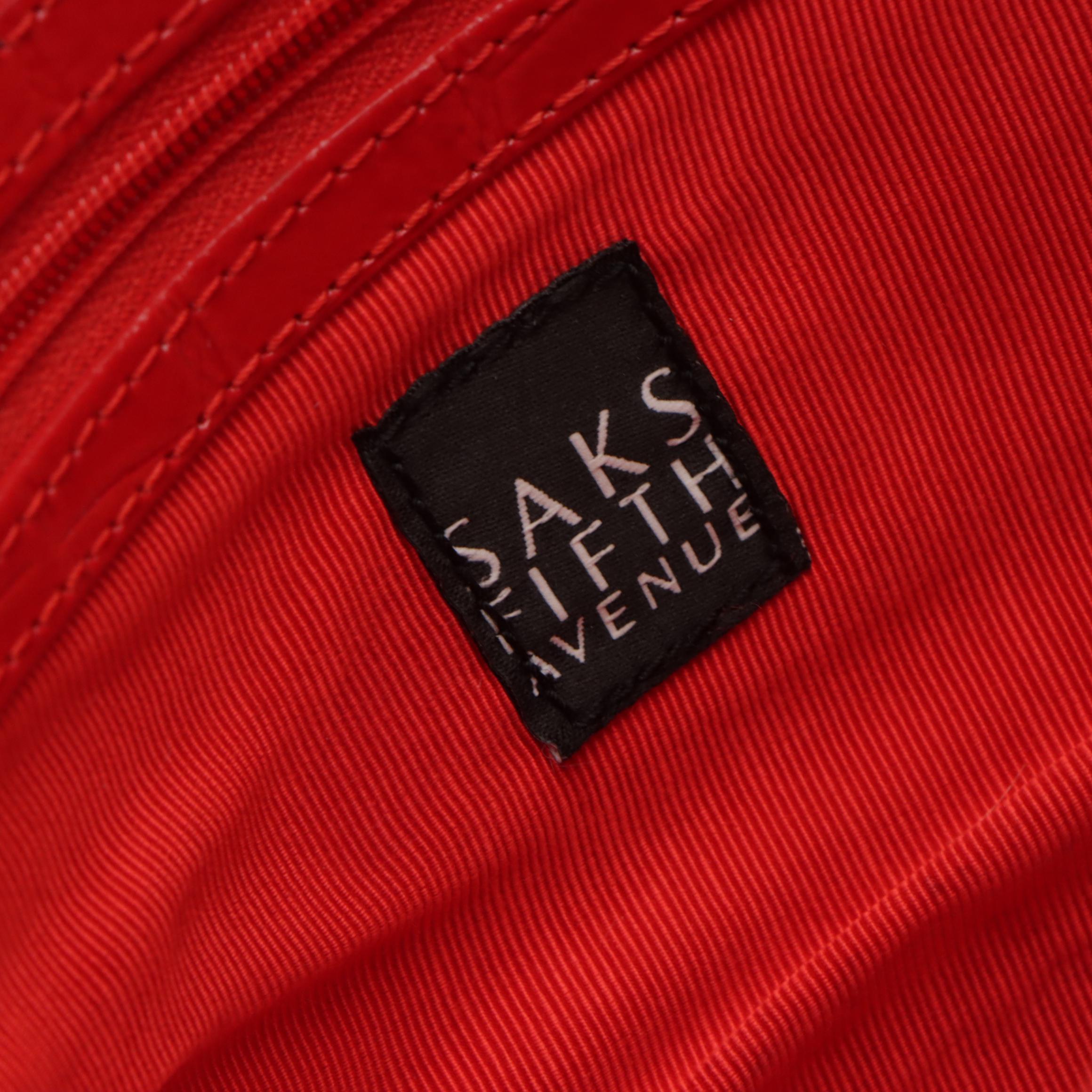 Saks Fifth Avenue Red Glossy Croc Embossed Shoulder Bag & Dooney & Bourke Wallet