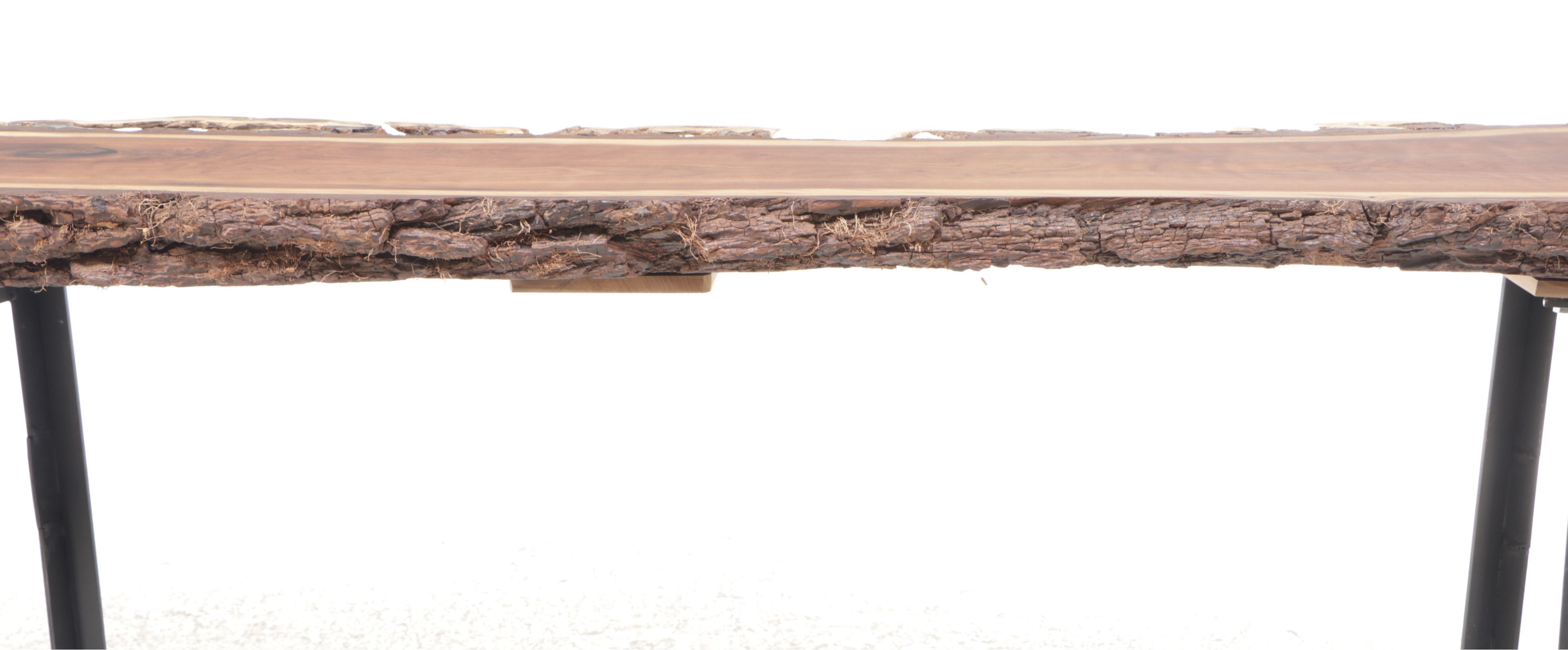 Industrial Style Live Edge Walnut Slab and Metal Console Table