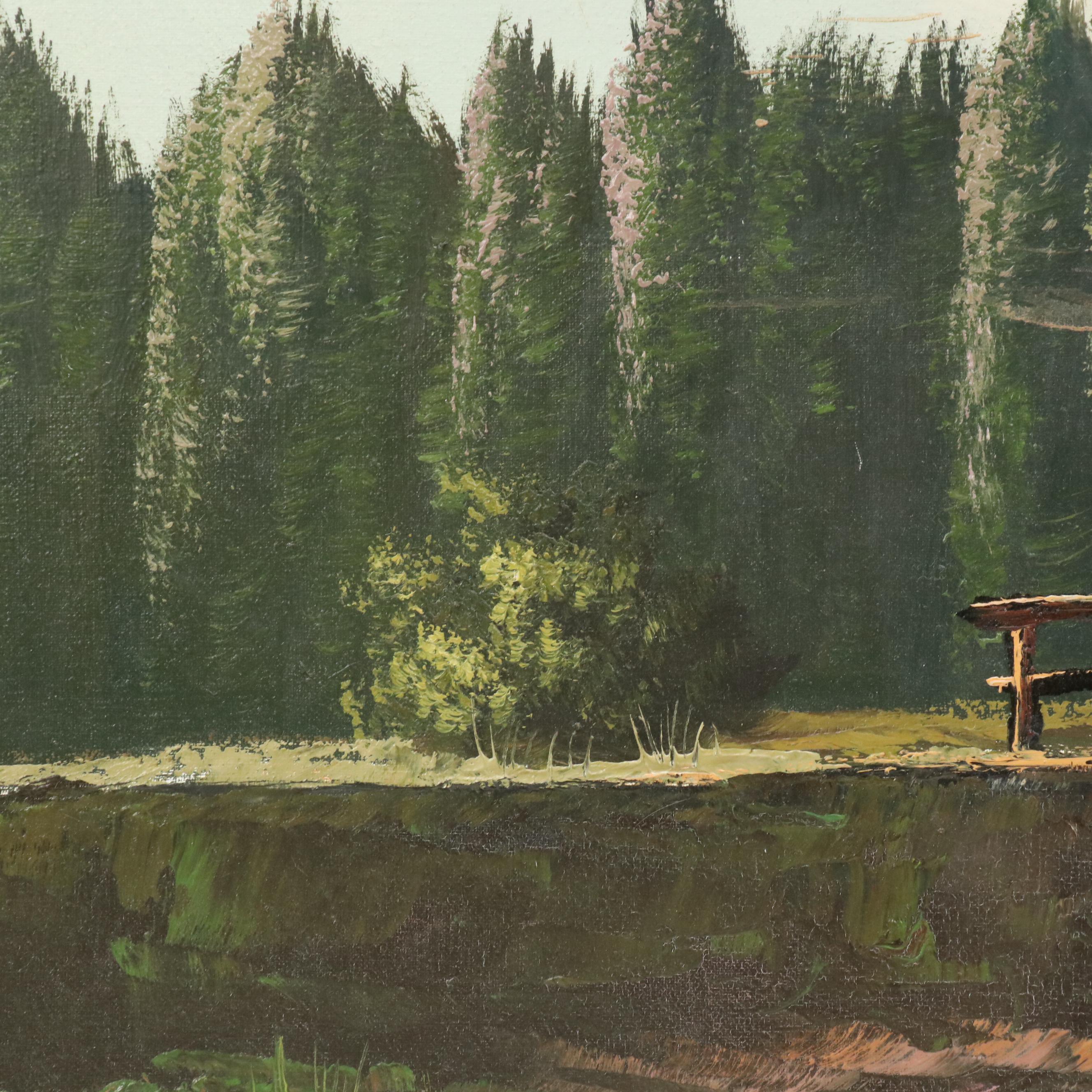 Mountain Landscape Oil Painting, Late 20th Century