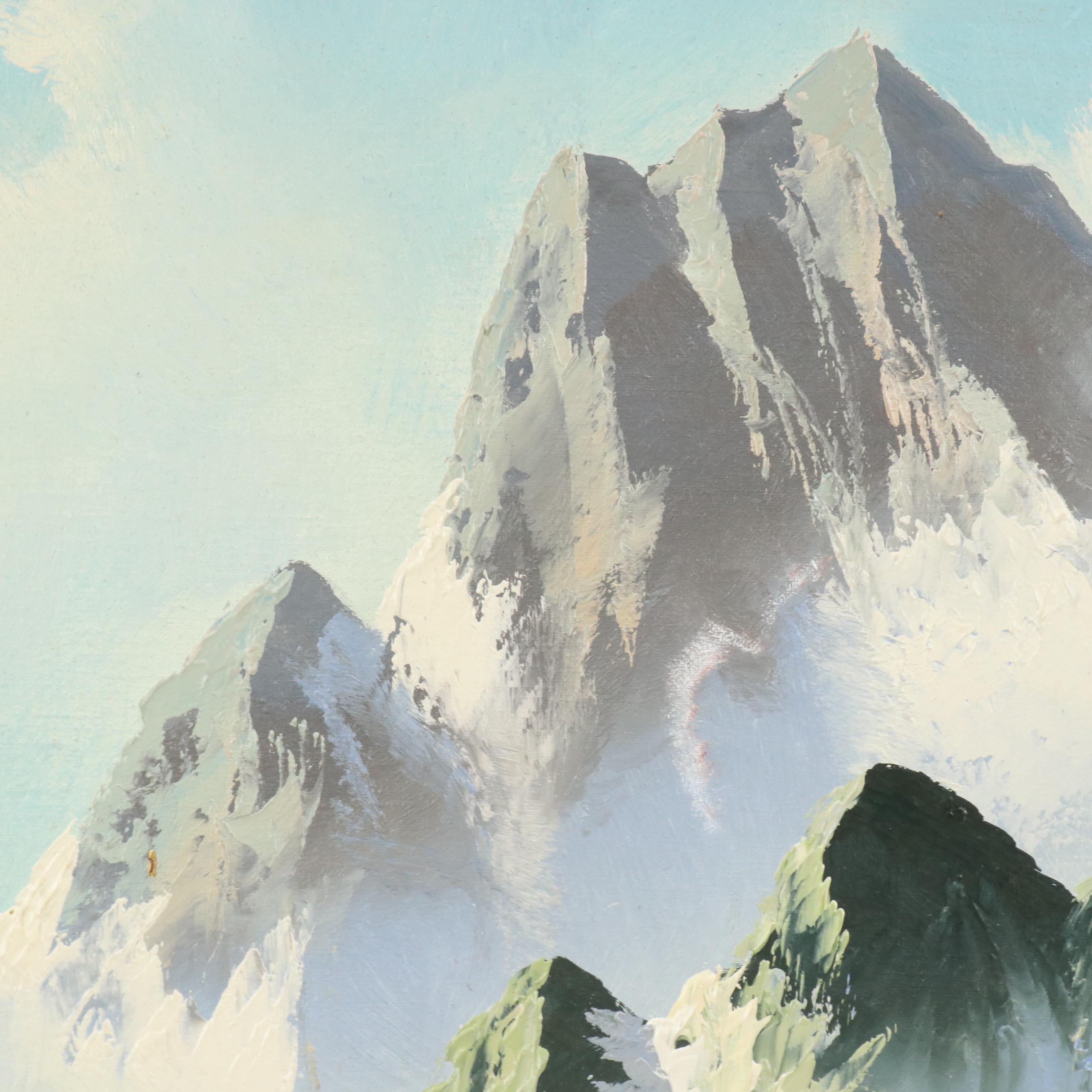 Mountain Landscape Oil Painting, Late 20th Century