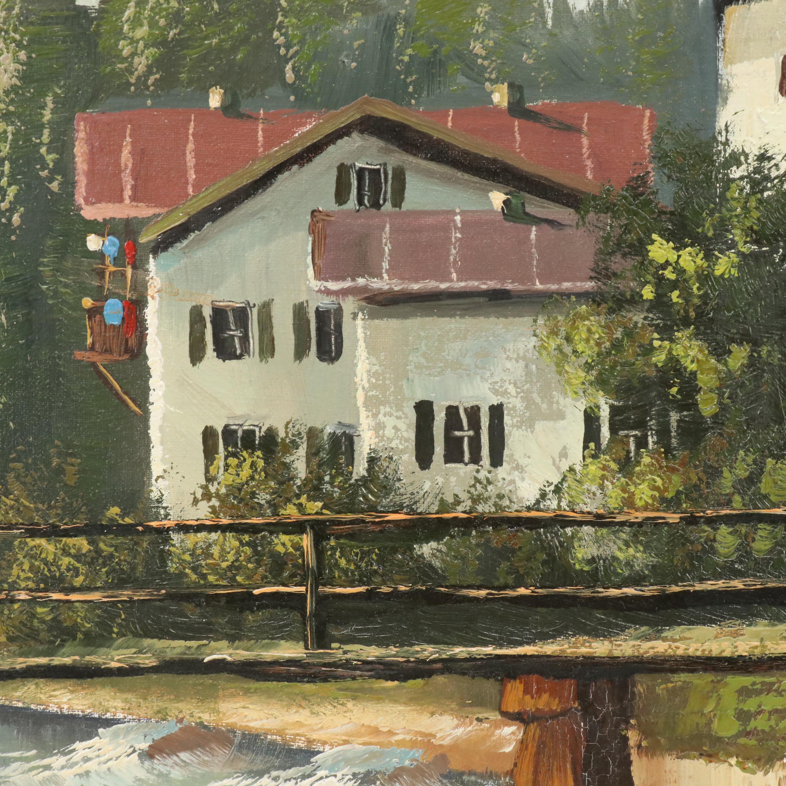 Mountain Landscape Oil Painting, Late 20th Century