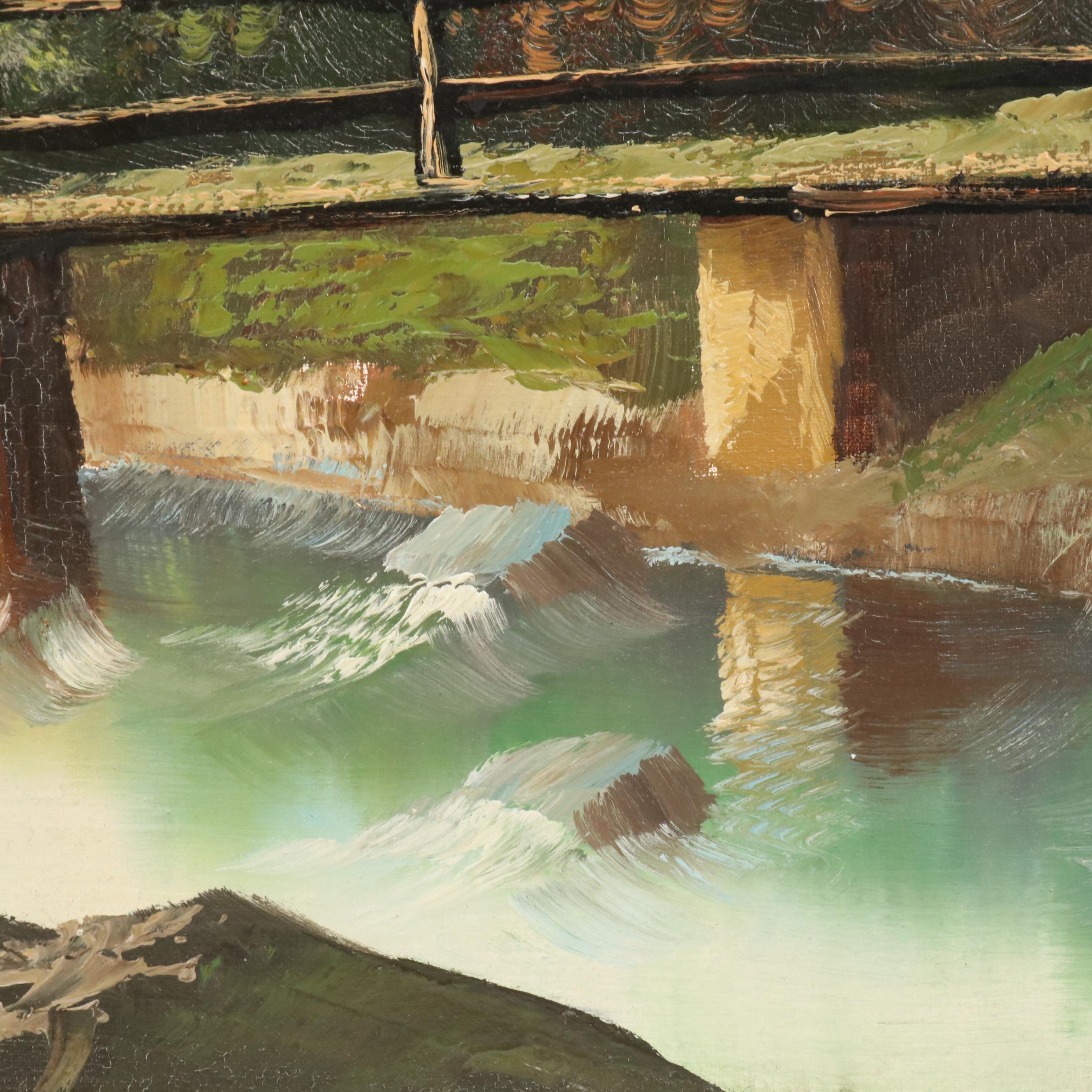 Mountain Landscape Oil Painting, Late 20th Century