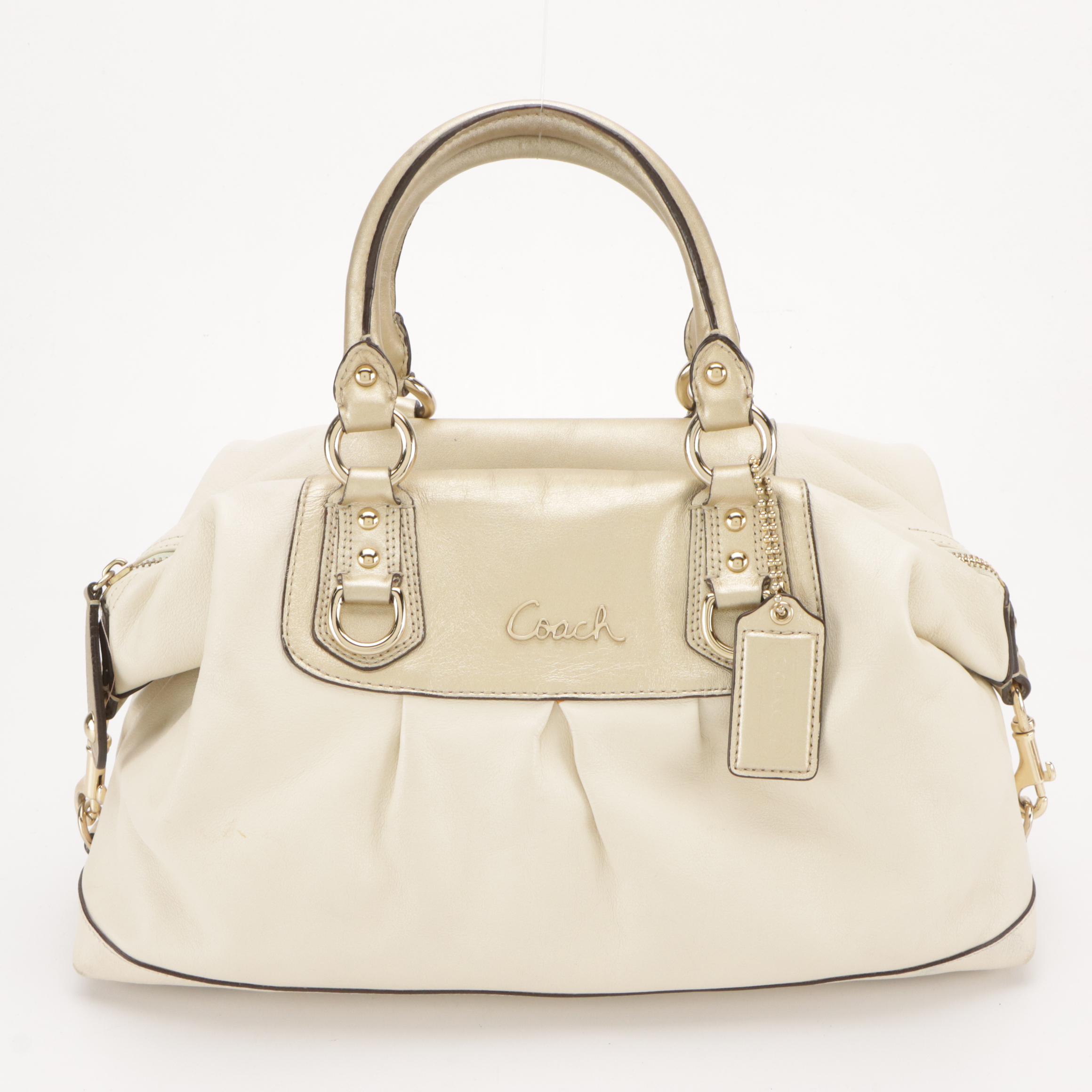 Coach Ashley Two-Way Satchels in Shimmery Leather and Signature Dotted C Canvas