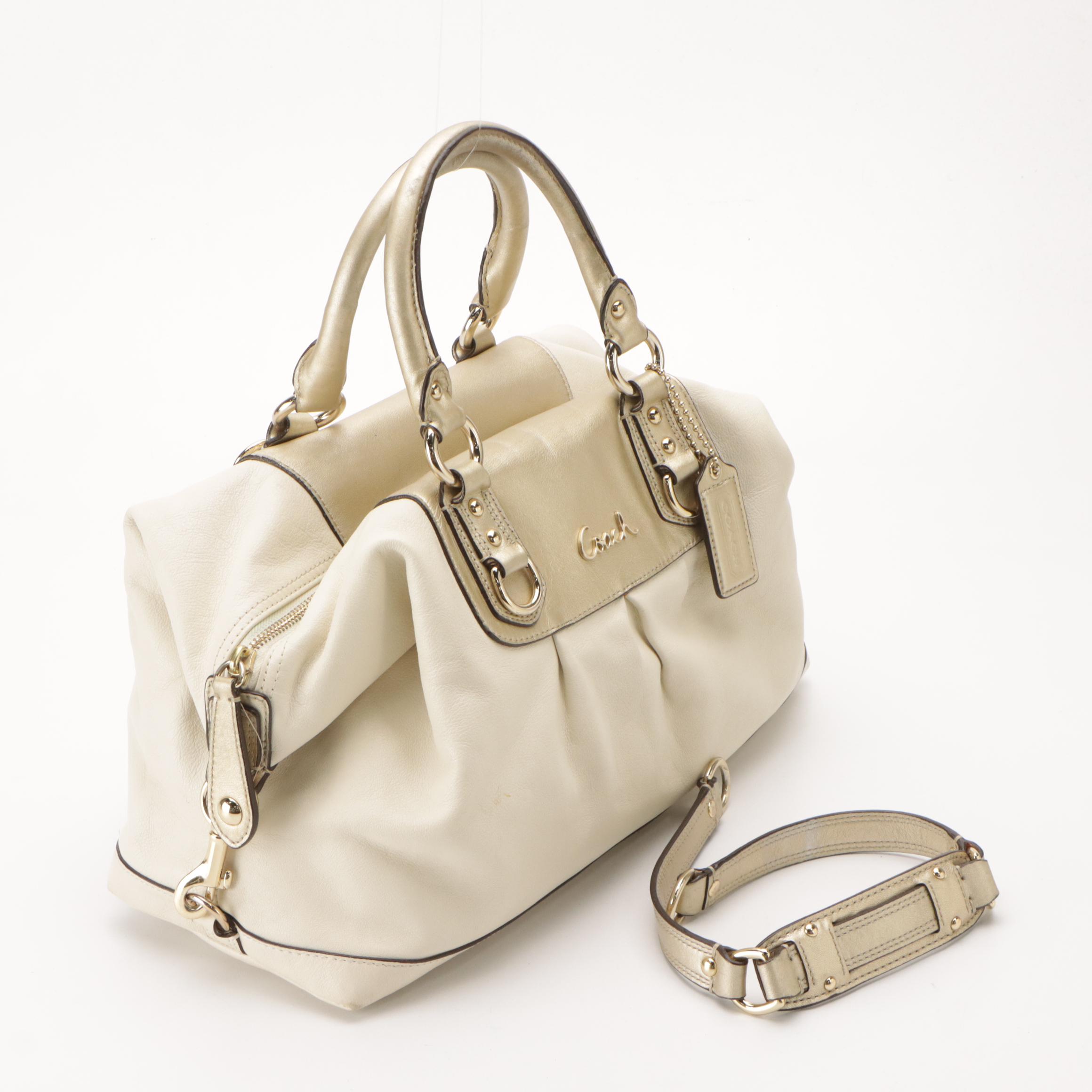 Coach Ashley Two-Way Satchels in Shimmery Leather and Signature Dotted C Canvas