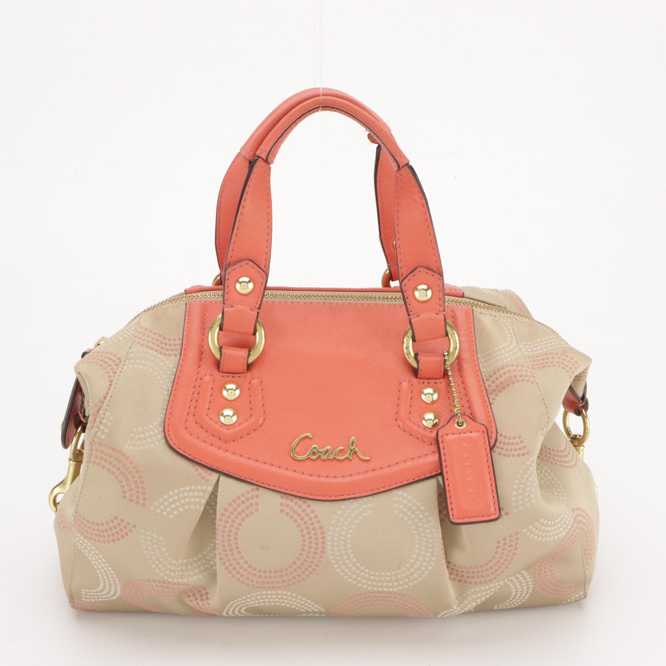 Coach Ashley Two-Way Satchels in Shimmery Leather and Signature Dotted C Canvas