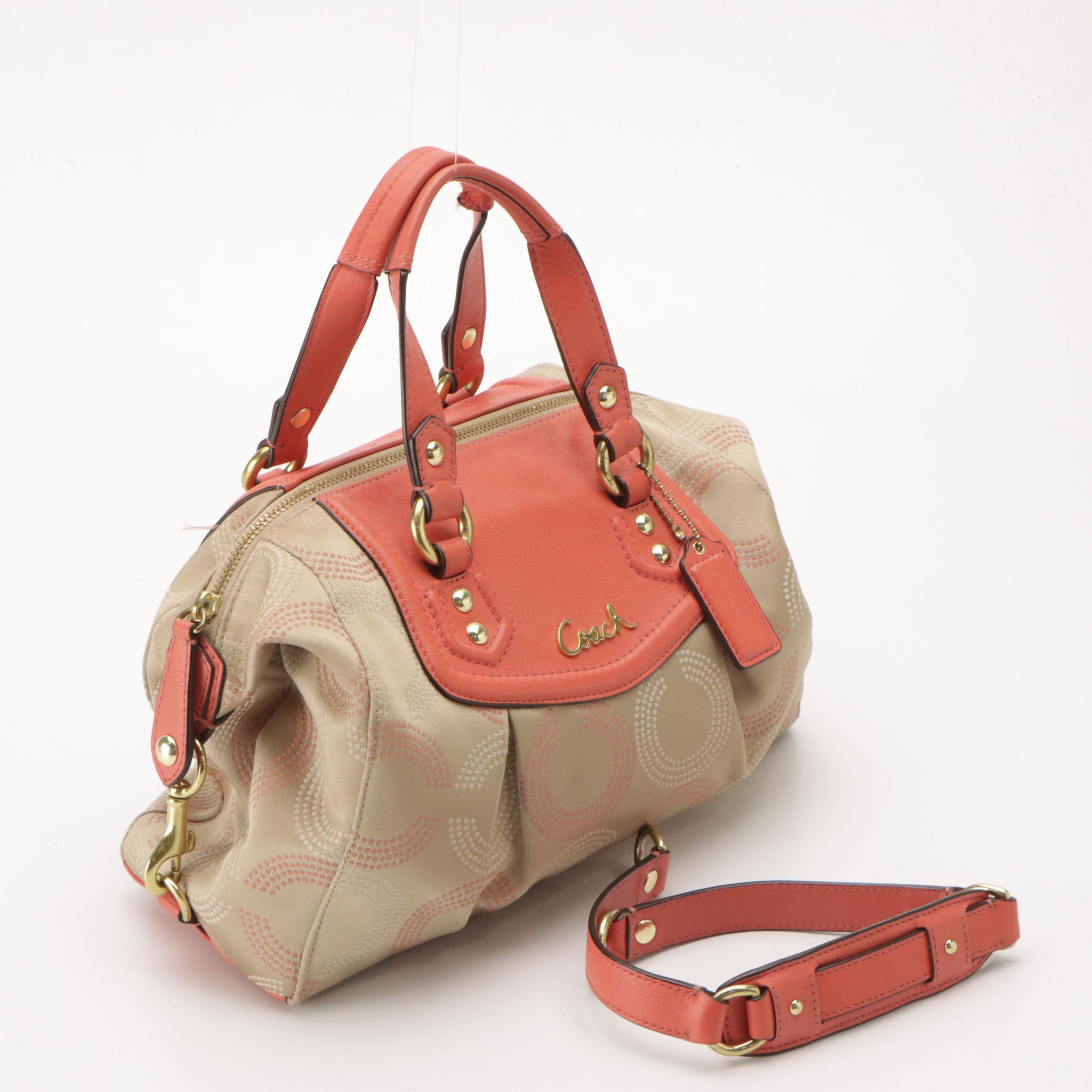 Coach Ashley Two-Way Satchels in Shimmery Leather and Signature Dotted C Canvas
